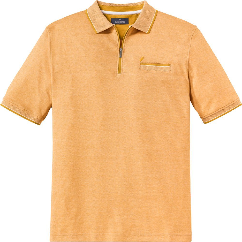 zum und Farbkontrasten Poloshirt Polo-Zipper sportlichem gelb Hals Hechter stimmigen bis Daniel mit