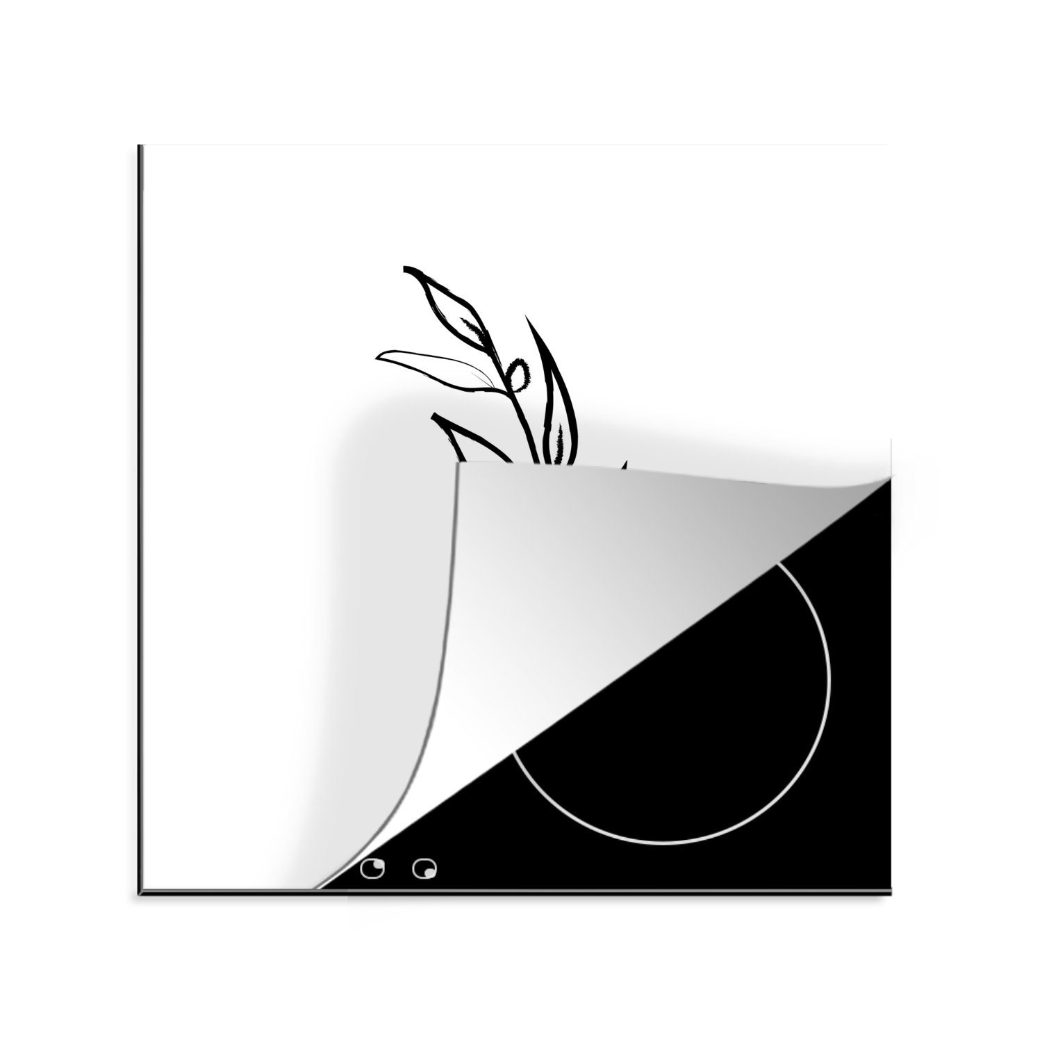 MuchoWow Herdblende-/Abdeckplatte Pflanzen - Minimalismus - Linienkunst, Vinyl, (1 tlg), 78x78 cm, Ceranfeldabdeckung, Arbeitsplatte für küche