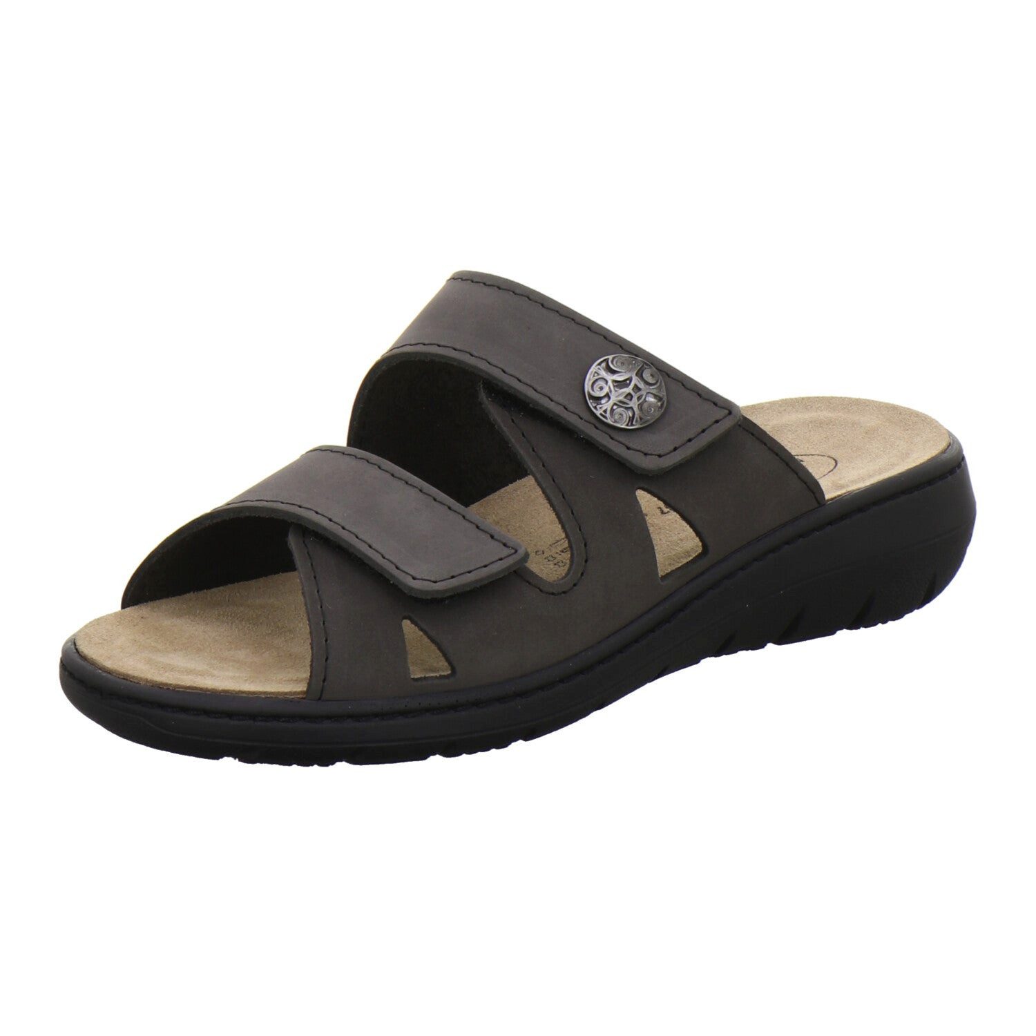 AFS-Schuhe Damen Wechselfußbett Pantolette aus Nubukleder mit Klettverschluss und Keilabsatz, Made in Germany