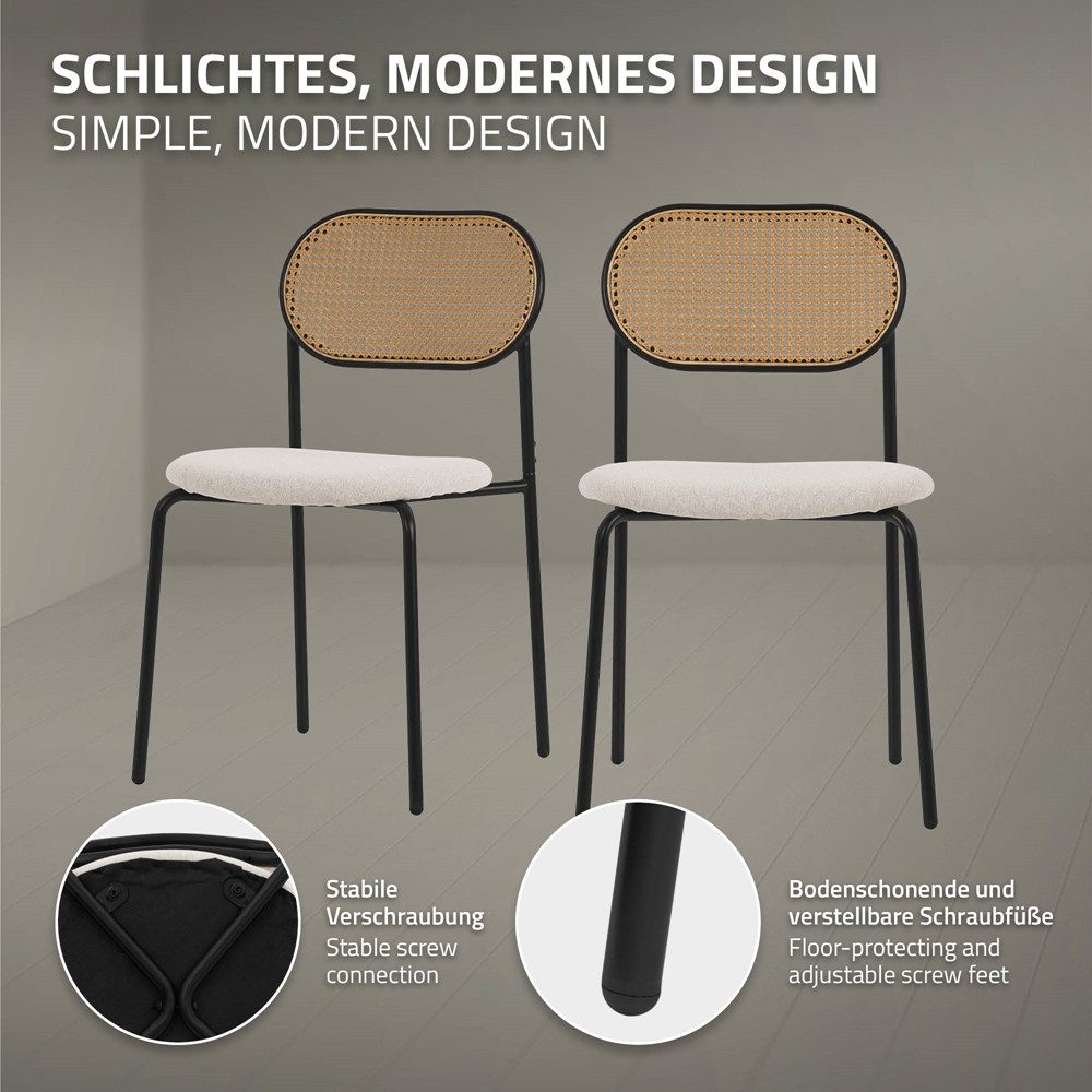 ML-DESIGN Stuhl Esszimmerstühle Rattanstuhl Polsterstühle Akzentstühle für Esszimmer (4 St), Beige Esstischstühle mit Rückenlehne aus Rattan 4er Set Küchenstuhl – Bild 3 von 5