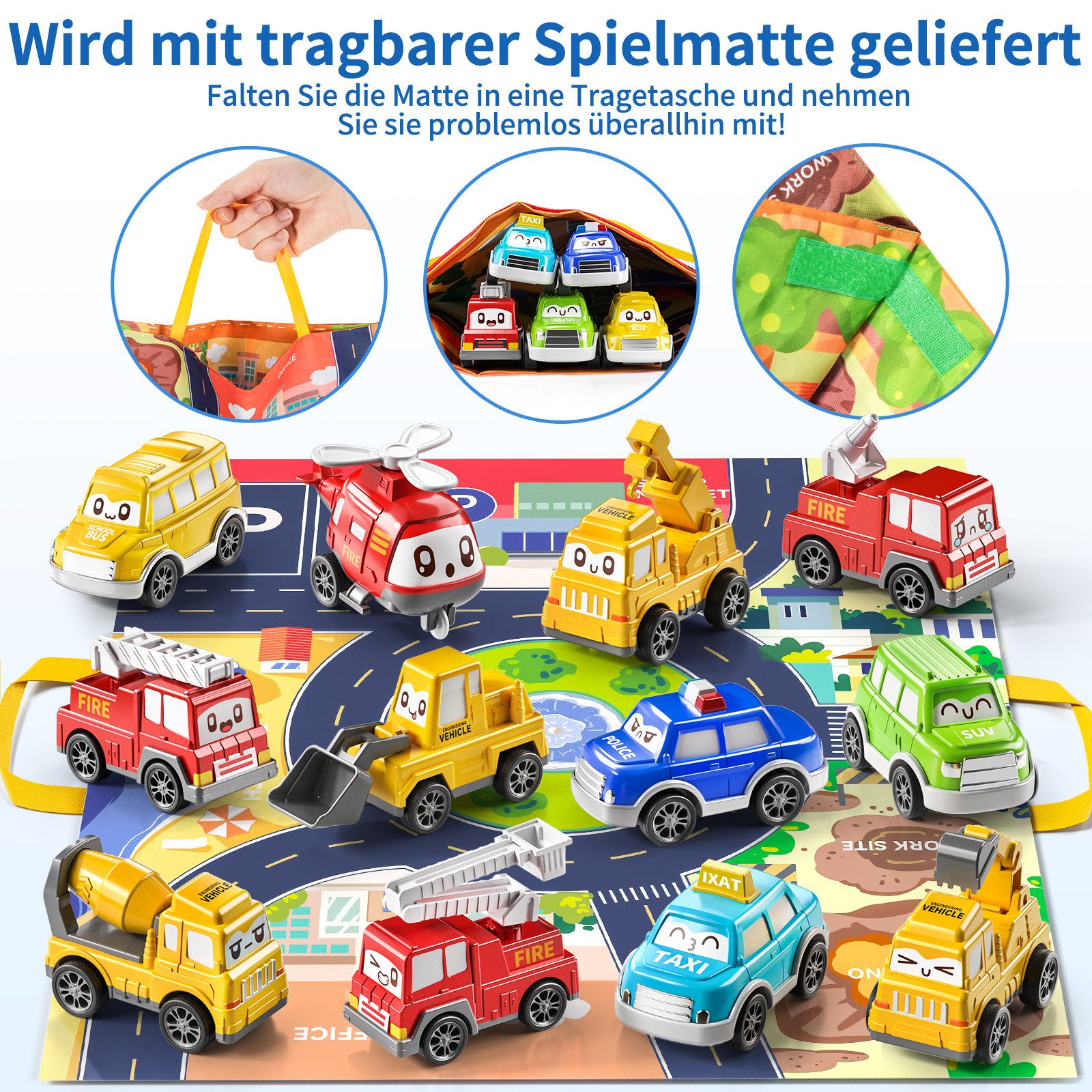 TEMI Spielzeug-Auto Auto Spielzeug Fahrzeugspielset mit Spielmatte, (Set, 1 günstig online kaufen