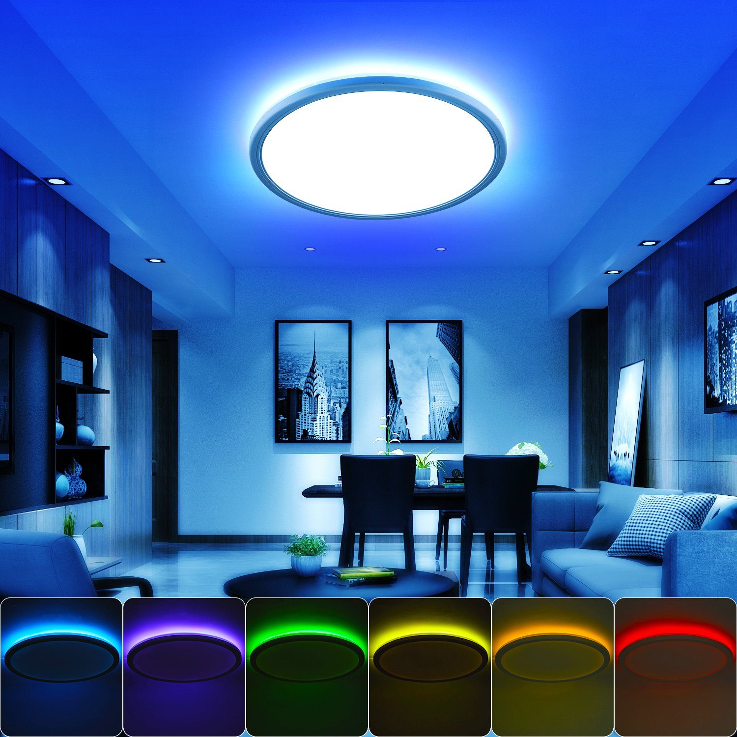 Wohnzimmer Schlafzimmer LETGOSPT Deckenleuchte 3cm, Dünn Kaltweiß+Naturweiß+Warmweiß+RGB, Deckenlampe für integriert, Flach Hintergrundlicht RGB LED Deckenbeleuchtung, LED fest x 30 Küche Dimmbare, Bad LED Ultra 24W Rund