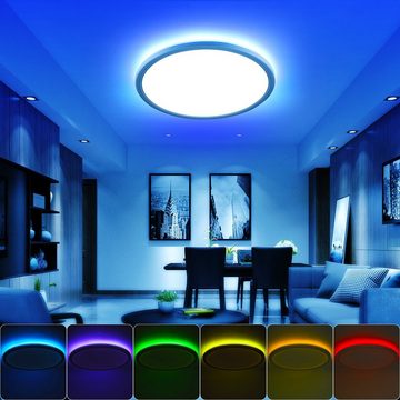 LETGOSPT LED Deckenleuchte 24W Ultra Dünn LED Deckenlampe 30 x 3cm, RGB Hintergrundlicht Dimmbare, LED fest integriert, Kaltweiß+Naturweiß+Warmweiß+RGB, Flach Rund Deckenbeleuchtung, für Schlafzimmer Küche Wohnzimmer Bad