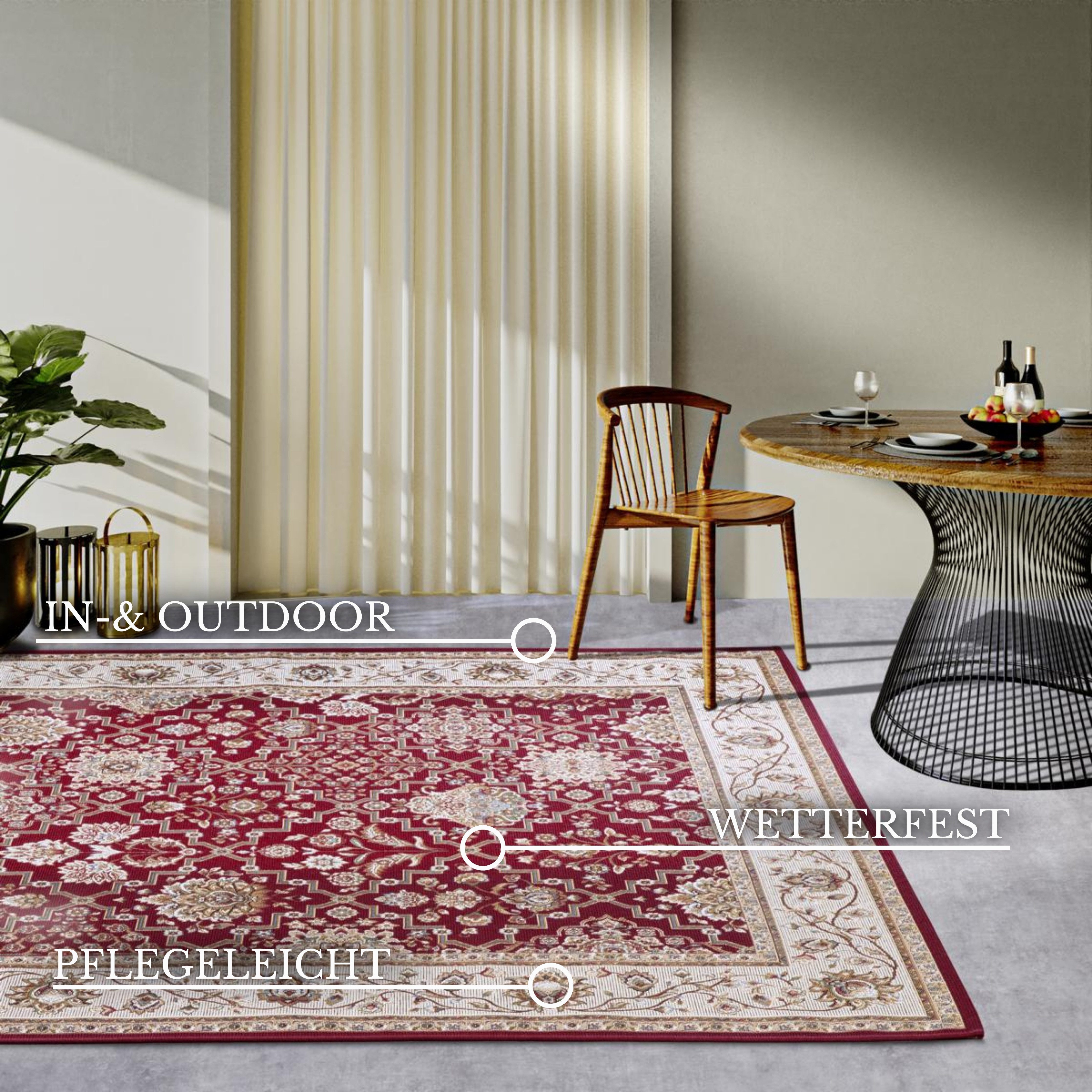 Villeroy & Boch Outdoorteppich Pierre, rechteckig, Höhe: 3 mm, Outdoor, Flachgewebe, wetterfest, Balkon, Garten, Klassisch, Terrasse