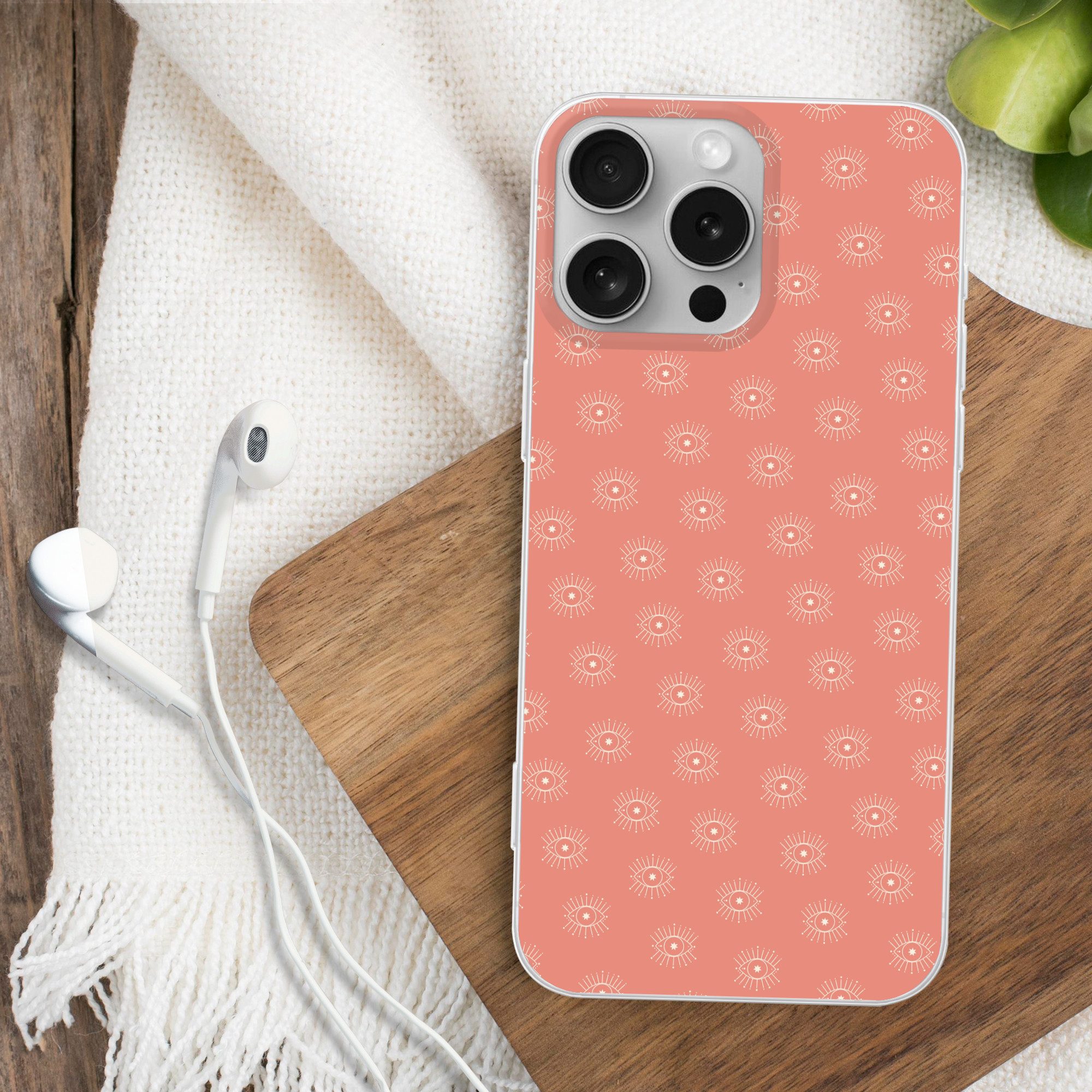 MuchoWow Handyhülle für Apple iPhone 16 Pro Max Boho - Druck - Rosa - Weiß - Augen, Smartphone-Bumper, Print, Handy Schutzhülle Dünn
