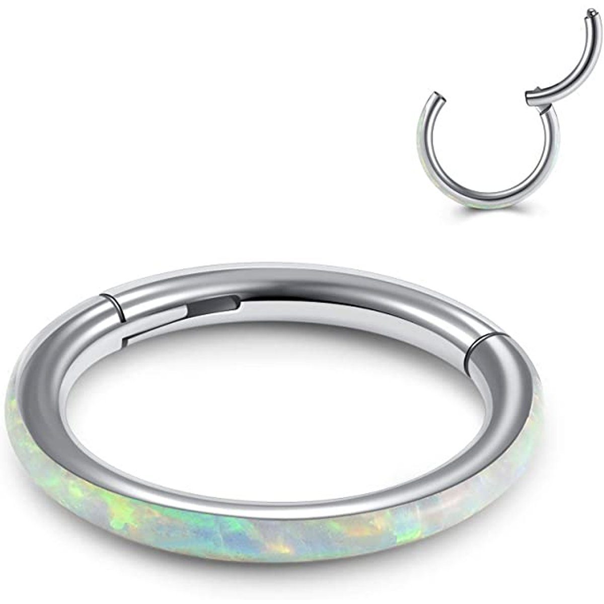 Haiaveng Nasenpiercing 16G Opal Inlaid Nasenpiercing Ohrpiercing, für Helix Knorpel Tragus Daith Damen,316L, Opal Piercing Ring | Nasenpiercings