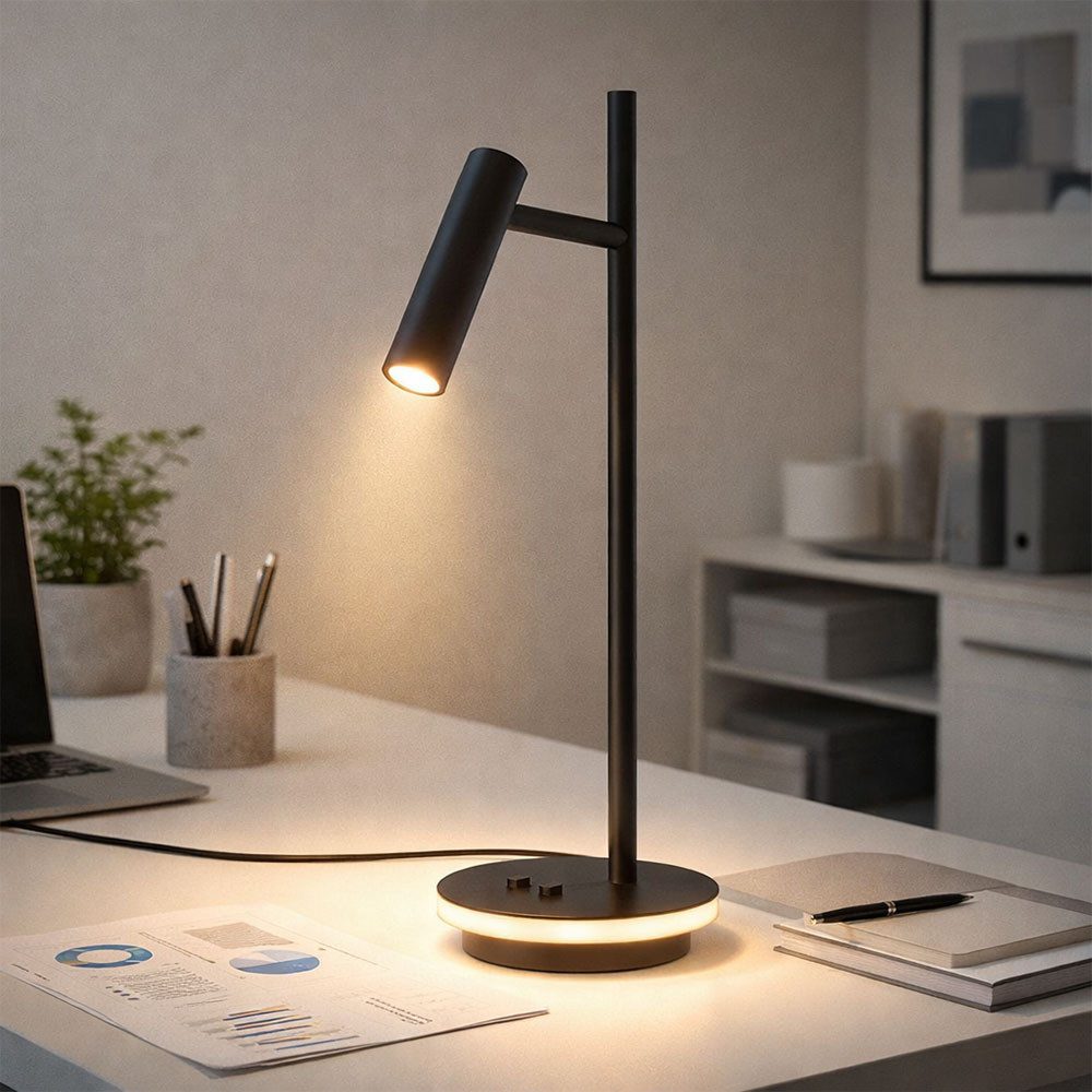 Maytoni Tischleuchte, LED-Leuchtmittel fest verbaut, Warmweiß, Tischlampe Schreibtischlampe Tischleuchte schwarz Spot beweglich LED
