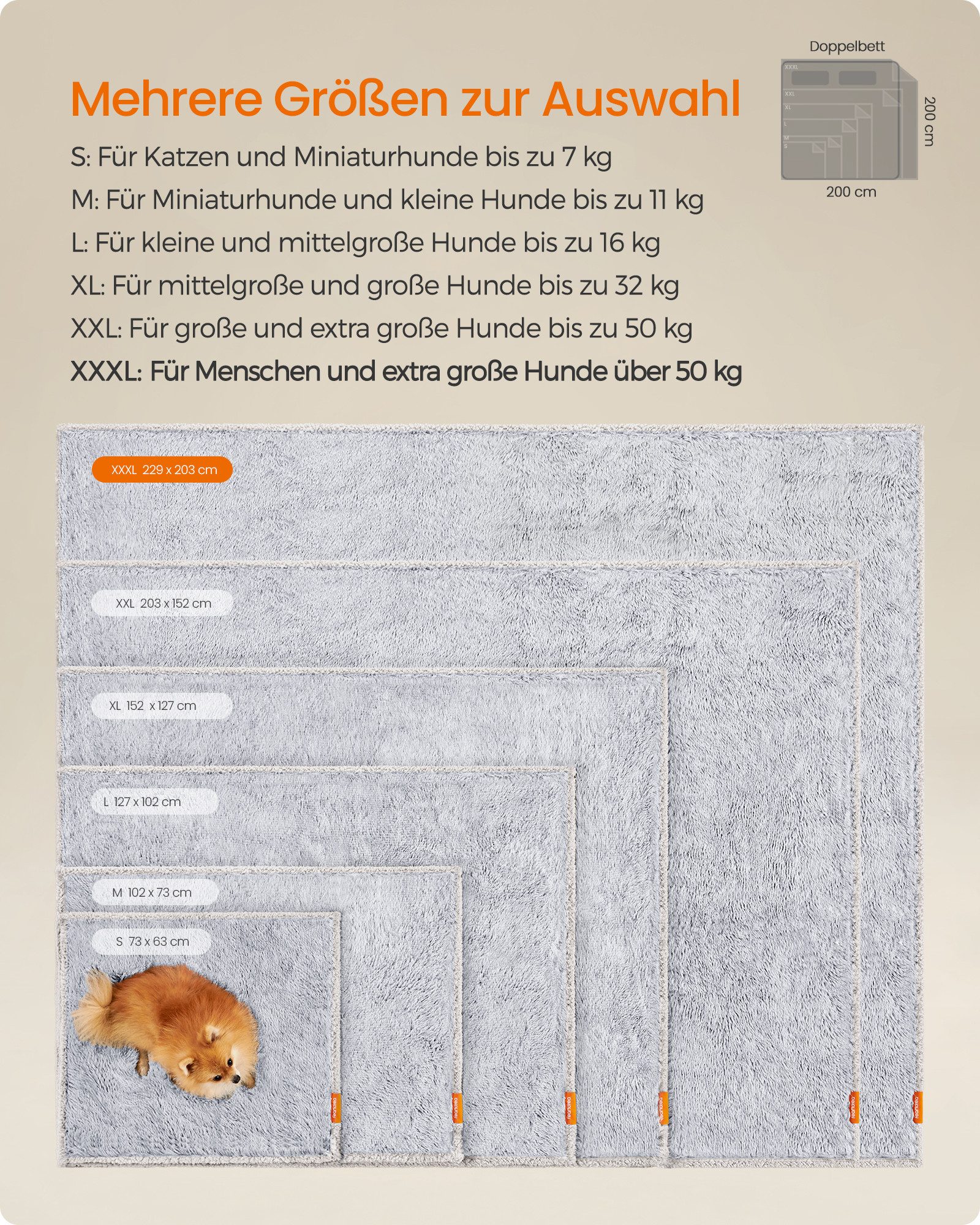 FEANDREA Tierdecke Hundedecke, wasserdichte Decke, beidseitig verwendbar, für extra große Hunde, Menschen, Katzen, XXXL, 229 x 203 cm