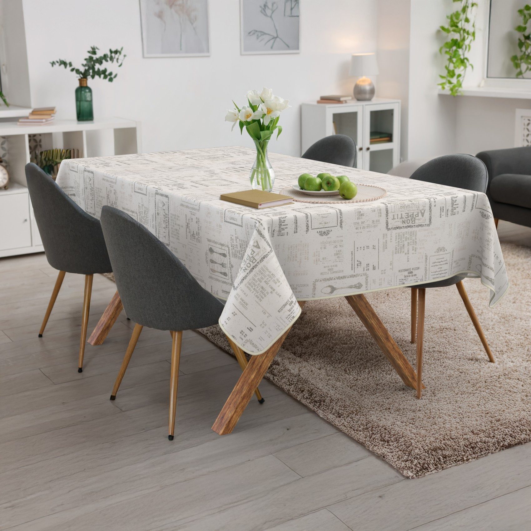 ANRO Tischdecke Wachstuch 3.0 abwaschbar Vintage Tischwäsche (Einzelstück 1-tlg), wasserabweisend PU-Beschichtet Zeitlos Grau 100x140cm – Bild 2 von 5