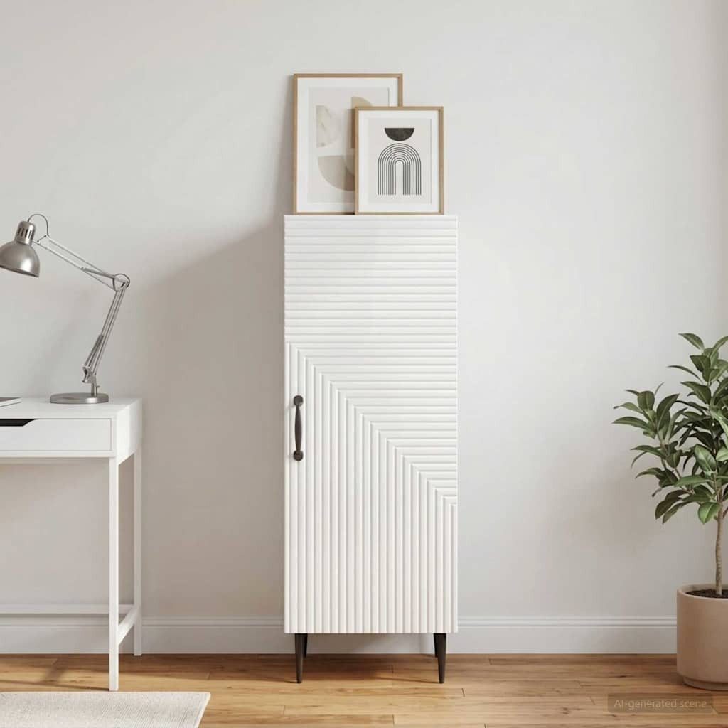 furnicato Sideboard 33 x 34,5 x 89,5 cm Hochglanz weiß (1 St), Verstellbare Regalböden Highboard mit Metallgriffen für Wohnzimmer