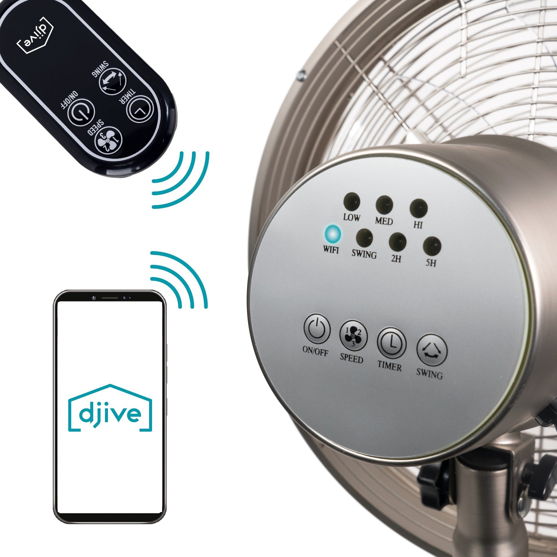 Steuerung, Ventilator Fernbedienung, mit Flowmate App Alexa Timer-Funktion Standventilator & Classic 120, djive