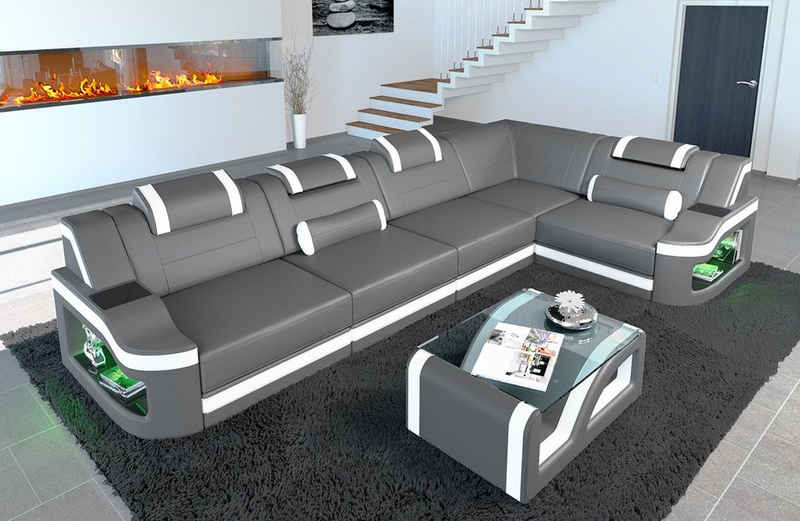 Sofa Dreams Ecksofa Ledersofa Padua L Form Ledercouch Leder Sofa, Couch, mit LED, wahlweise mit Bettfunktion als Schlafsofa, Designersofa