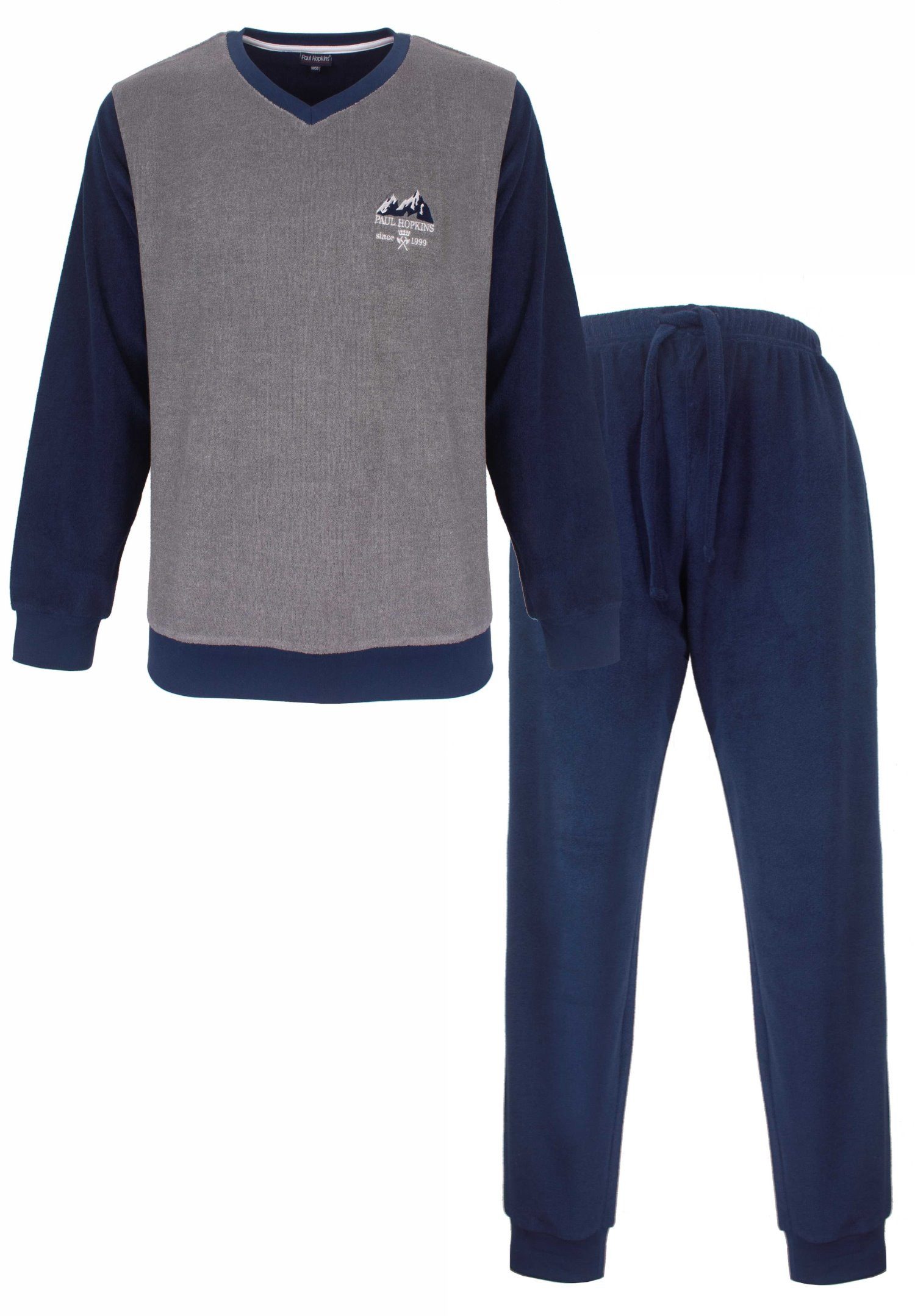 Paul Hopkins Schlafanzug Herren Frottee Pyjama mit Bündchen (2 tlg) kuschelige Qualität
