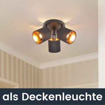 ZMH Deckenleuchte 3 Flammig Deckenstrahler Vintage Deckenspot Schwenkbar, ohne Leuchtmittel, Schwarz, Stoffschrim Modern für Wohnzimmer Schlafzimmer Küche