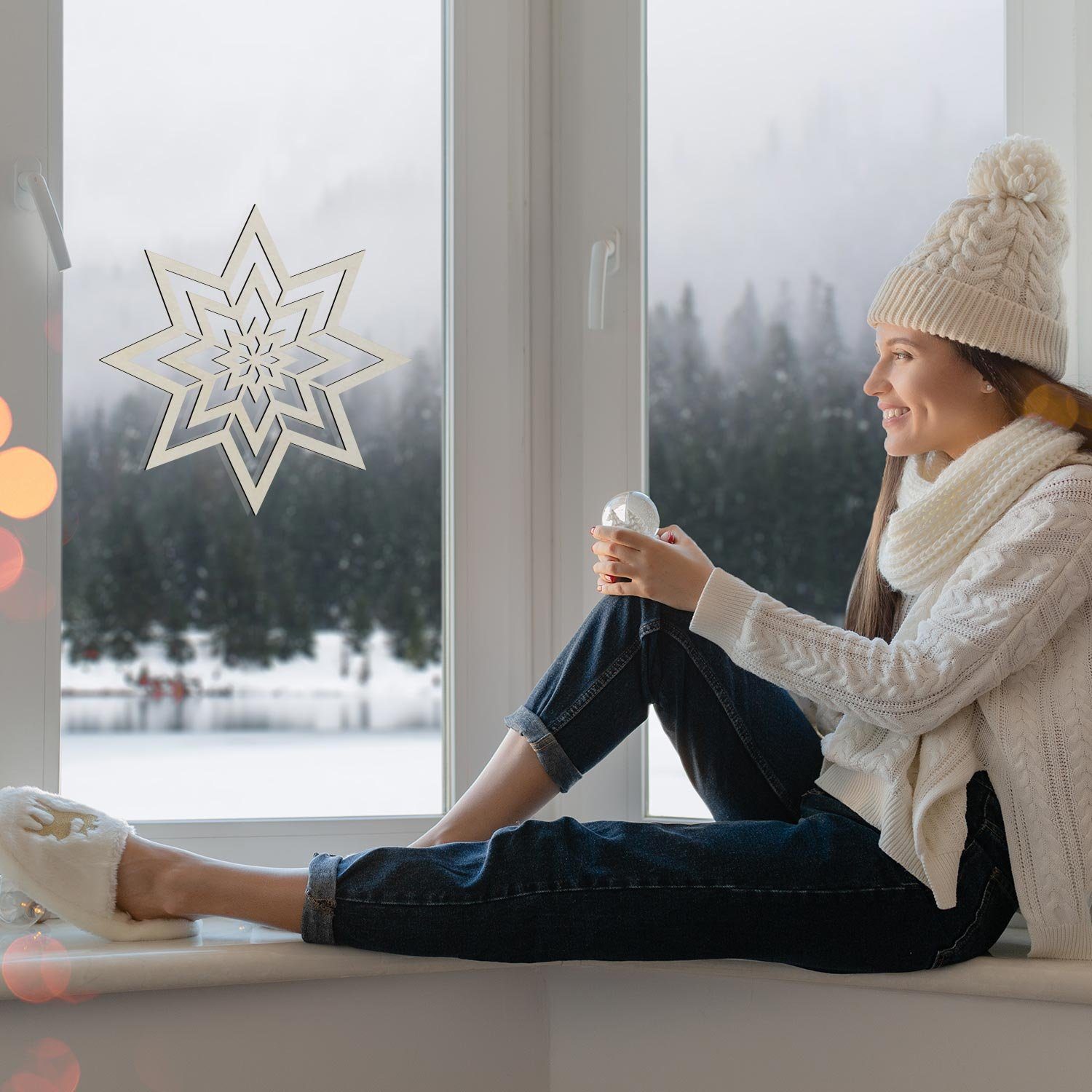 Namofactur Wanddekoobjekt Weihnachtsstern Fensterdeko aus Holz, Weihnachtsdeko Stern, Wanddeko, aus Holz