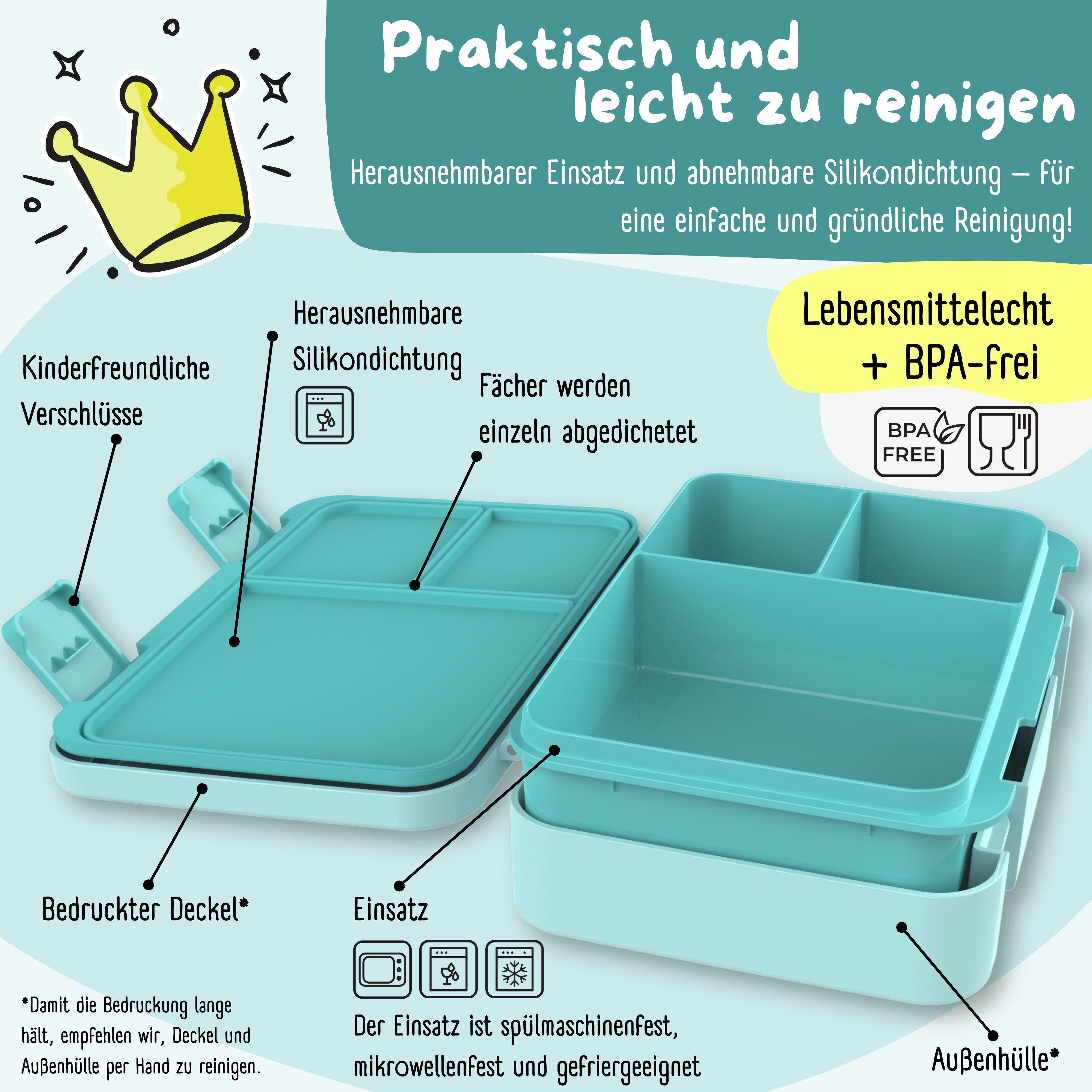 BEARFOOT Lunchbox Brotdose mit Fächern, leicht & auslaufsicher - Schildkröte, PP, ABS, Silikon, Kindergarten und Schule - Mädchen und Jungen, Vesperbox, Snackbox