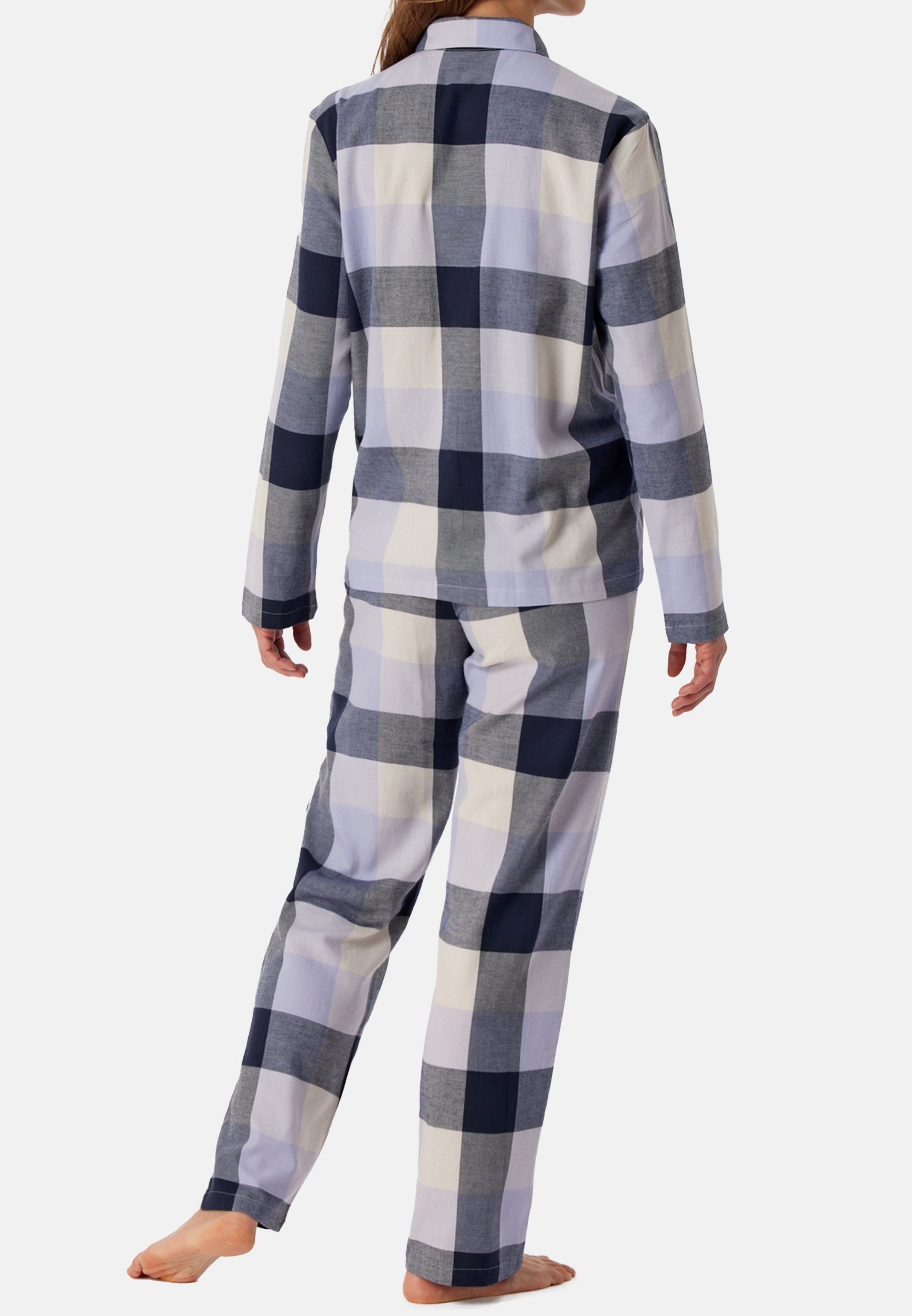 Knopfleiste Premium Web Cotton Reverskragen Graublau und - Oberteil 2 Schiesser tlg) Baumwolle (Set, Pyjama mit Pyjama Selected! - Organic