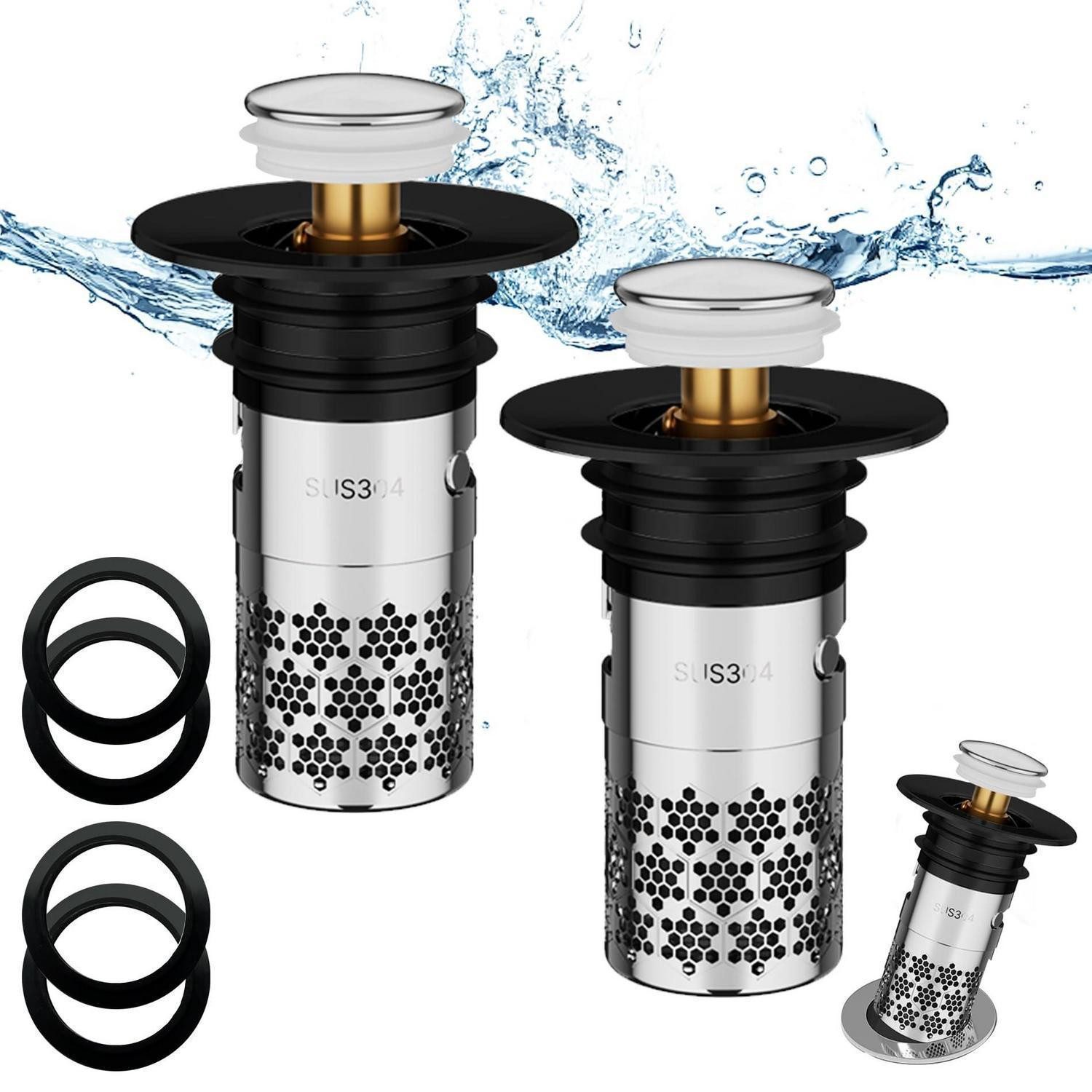 LuxusKollektion Waschbeckenstöpsel Waschbeckenstöpsel Pop-Up Schwarz 33-40mm 2er-Set, (2 St)