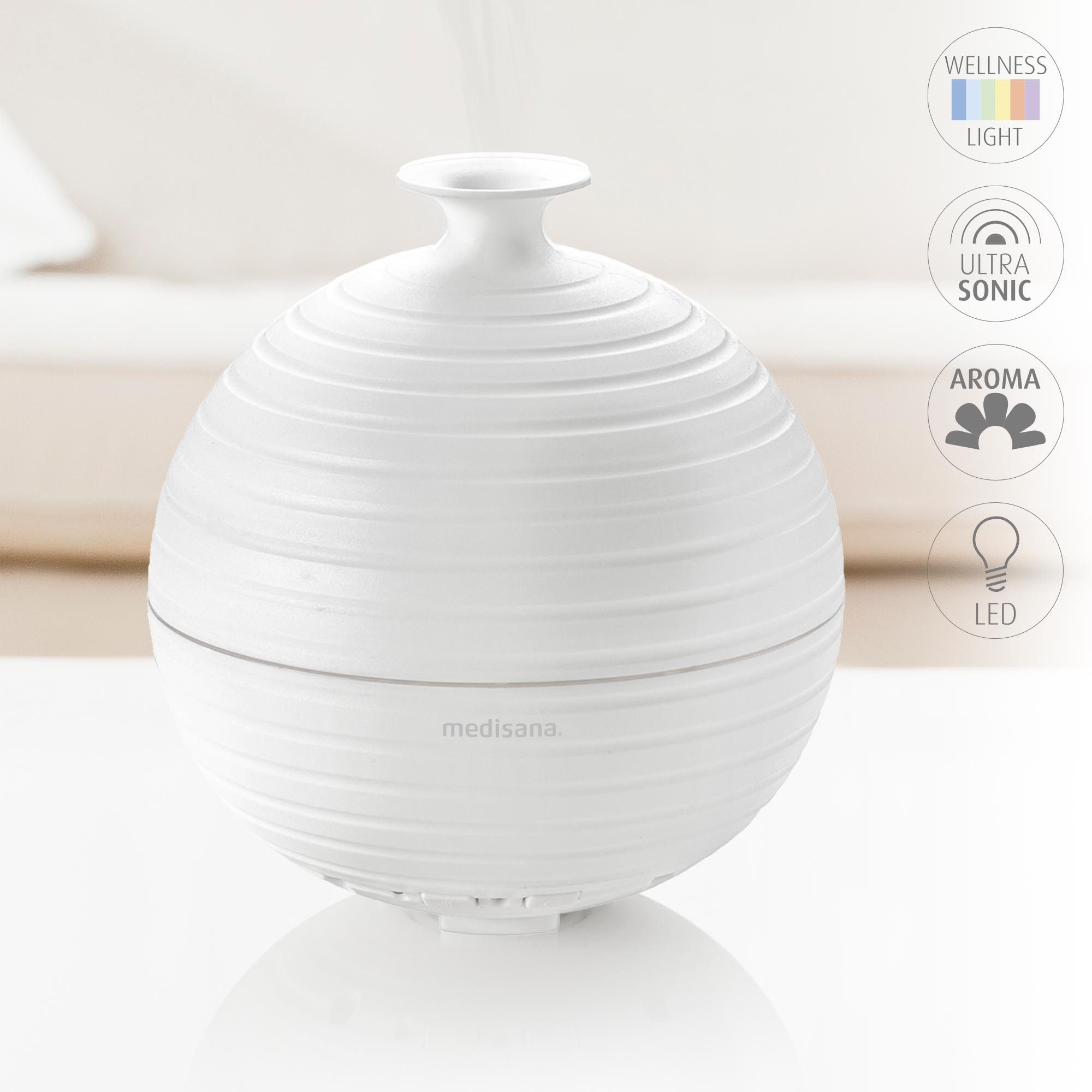 medisana Diffuser AD 620, 0,3 l Wassertank, 0,3L Tank, für Duftöle, Ultraschall-Technologie, 5 Lichter, Timer