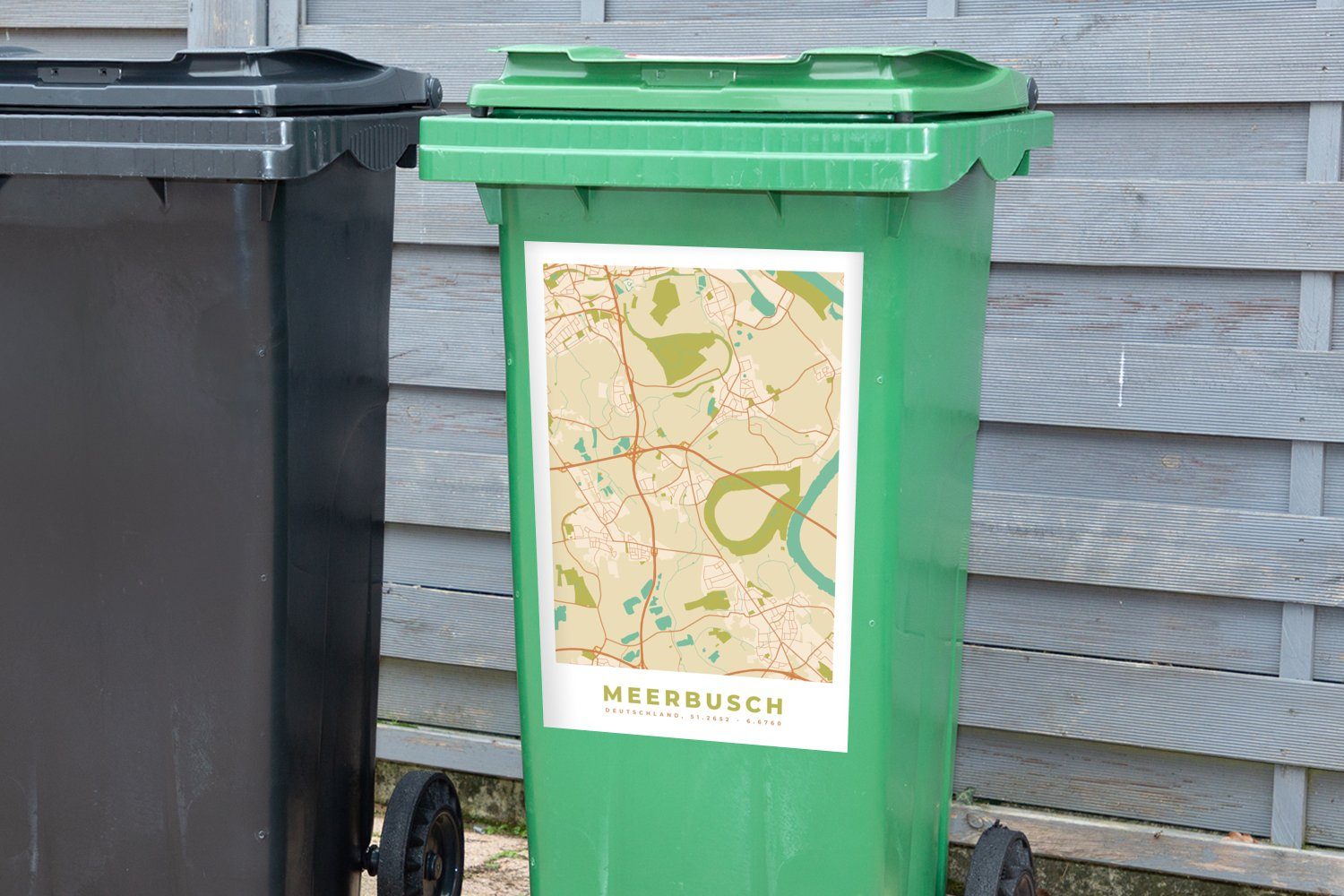 Mülltonne, - Abfalbehälter Mülleimer-aufkleber, St), (1 MuchoWow Stadtplan - Meerbusch Karte Sticker, Wandsticker Vintage Container, -