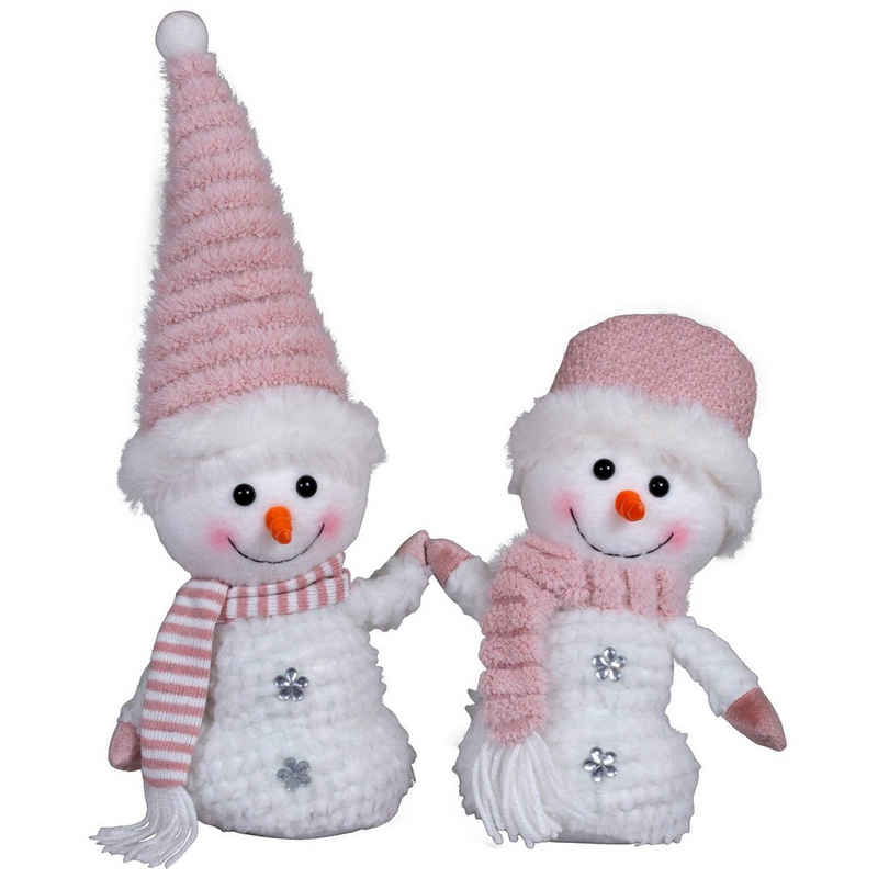 Christmas Paradise Weihnachtsfigur Schneemann 26cm (38cm) stehend, Pärchen (Dekofiguren, 2 St., im Set), Weihnachten, rosa