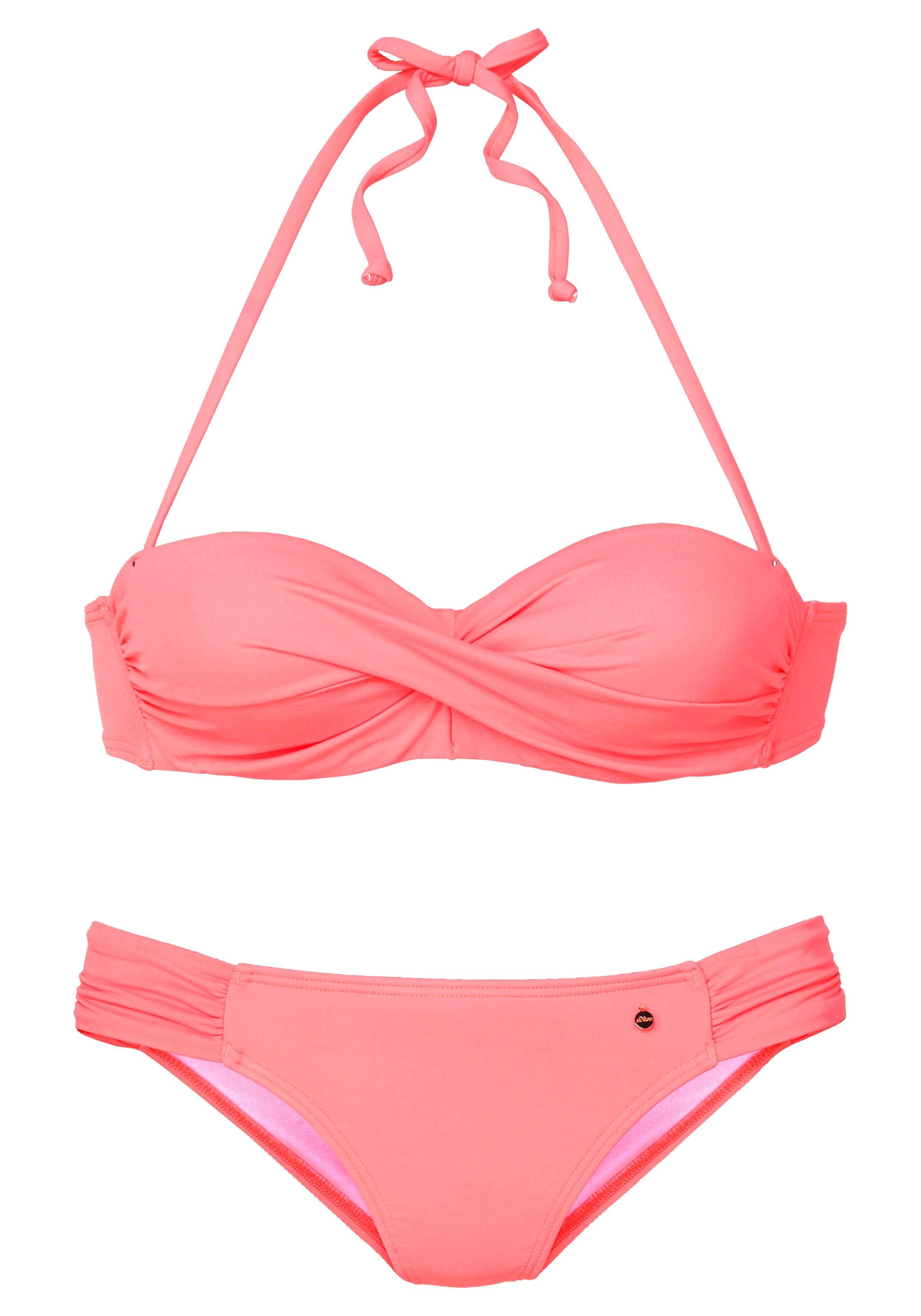 Raffung Bügel-Bandeau-Bikini mit s.Oliver apricot-neon