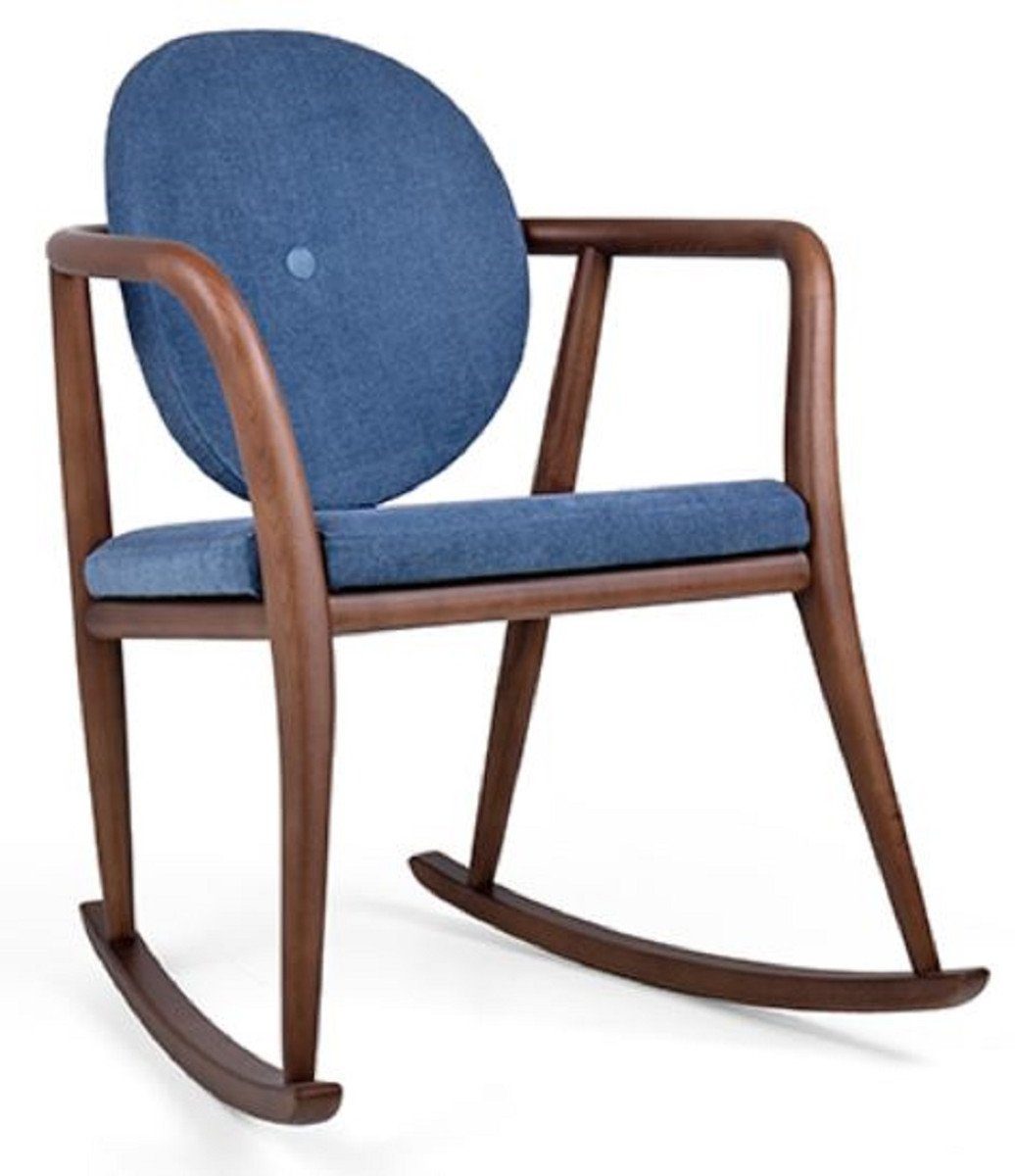 Casa Padrino Schaukelstuhl Luxus Schaukelstuhl Blau / Braun 66,5 x 71 x H. 87,5 cm - Gepolsterter Massivholz Stuhl mit Armlehnen - Luxus Wohnzimmer Möbel