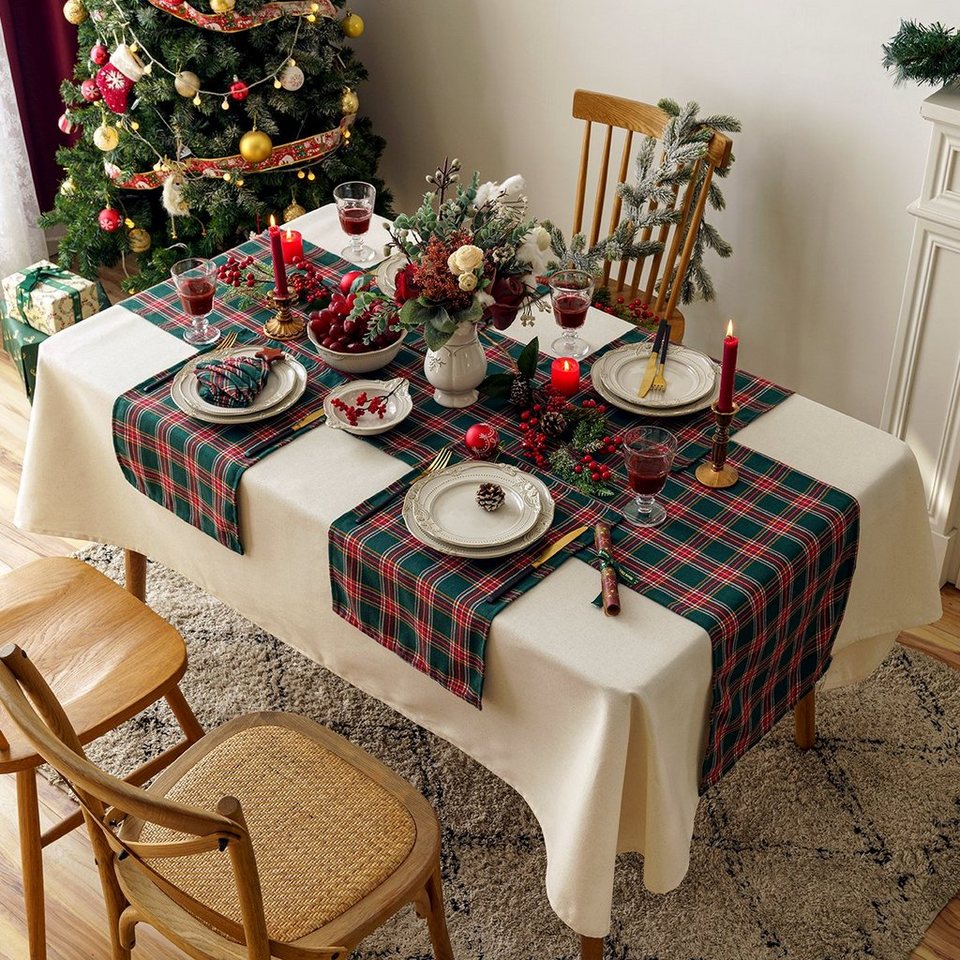 Sunicol Tischdecke Weihnachten Tischdecke, Rot Tischläufer Kariert,  Abwaschbar, Party, Tischtuch für Tischdeko Weihnachten Wohnkultur  Versammlungen