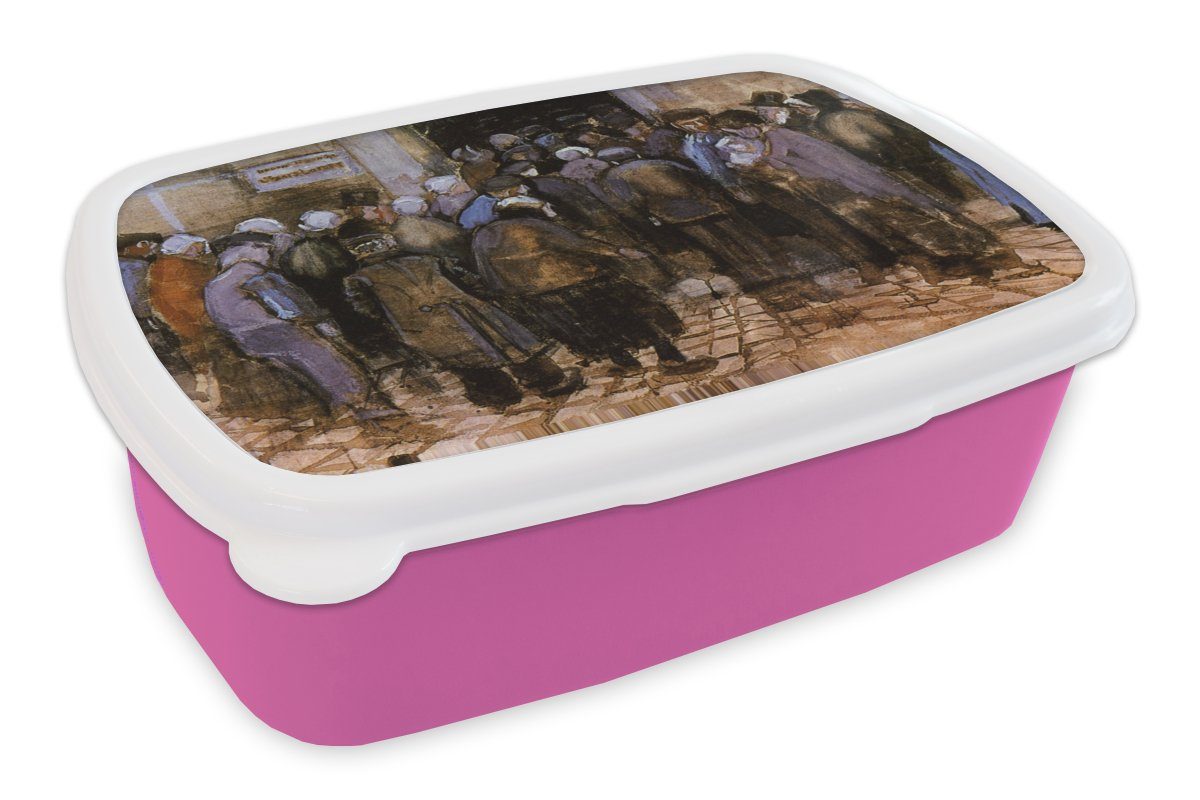 MuchoWow Lunchbox Die Armen und das Geld - Vincent van Gogh, Kunststoff, (2-tlg), Brotbox für Erwachsene, Brotdose Kinder, Snackbox, Mädchen, Kunststoff rosa