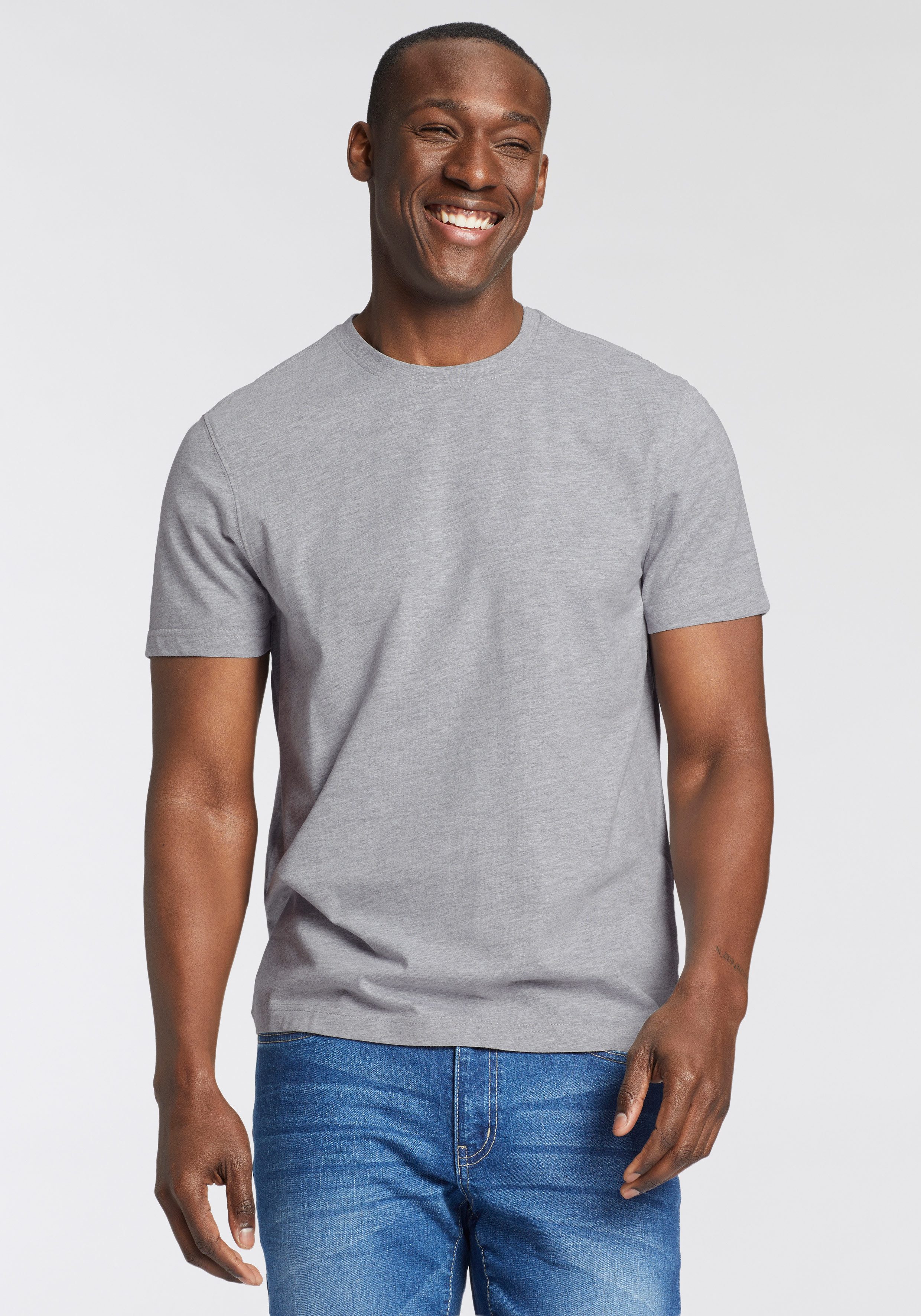 Man's World Rundhalsshirt (Packung, 6-tlg., 6-er Pack) Kurzarm, unifarben, Rundhals, aus Baumwolle