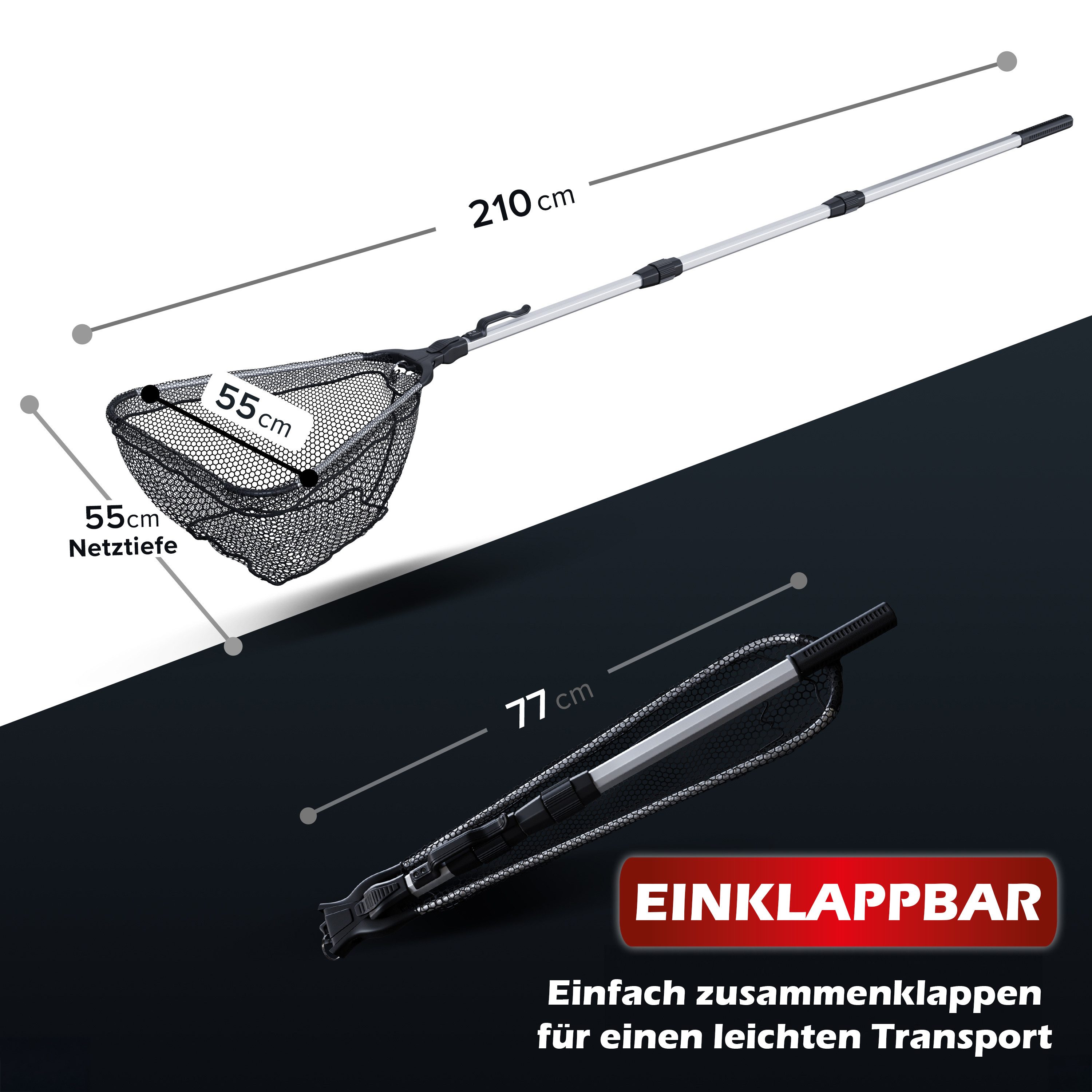 Paradox Fishing Angelkescher gummiert 1,6m/2,1m mit Tasche (1-St), klappbar