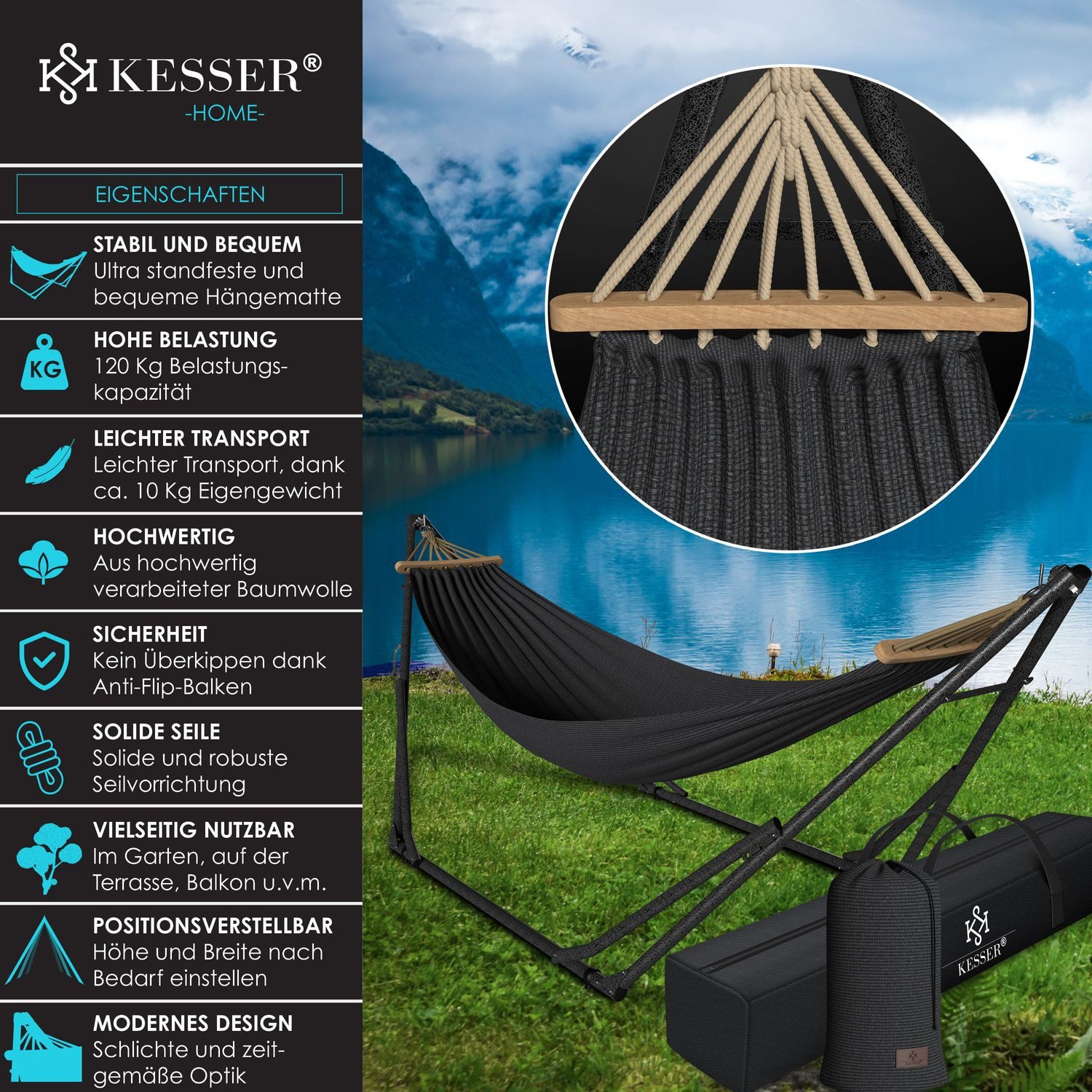 KESSER Hängematte, Hängematte Vill mit Gestell Metall Faltbar verstellbar S günstig online kaufen