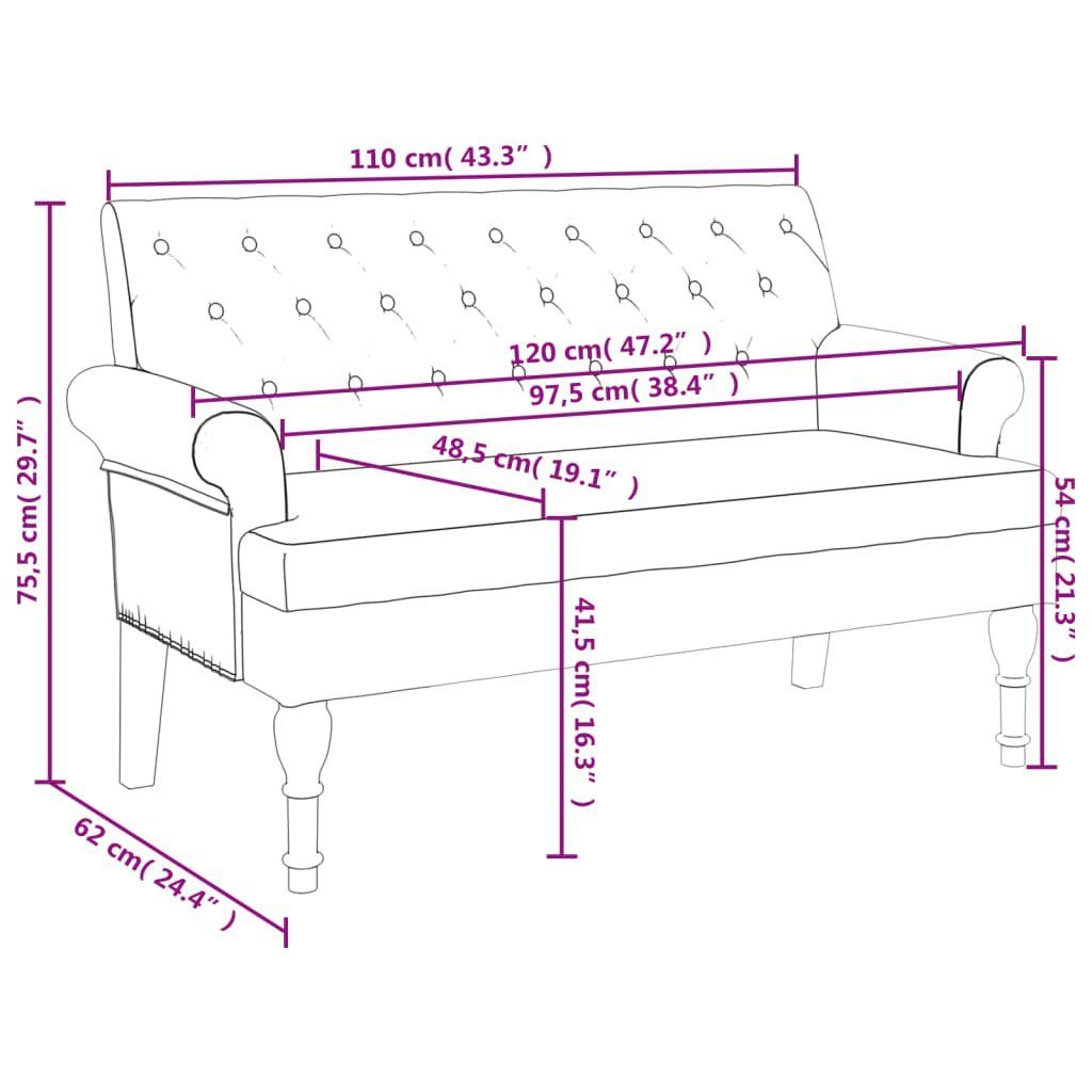 Taupe Sitzbank vidaXL Rückenlehne Taupe | Taupe Stoff cm mit 120x62x75,5 Sitzbank