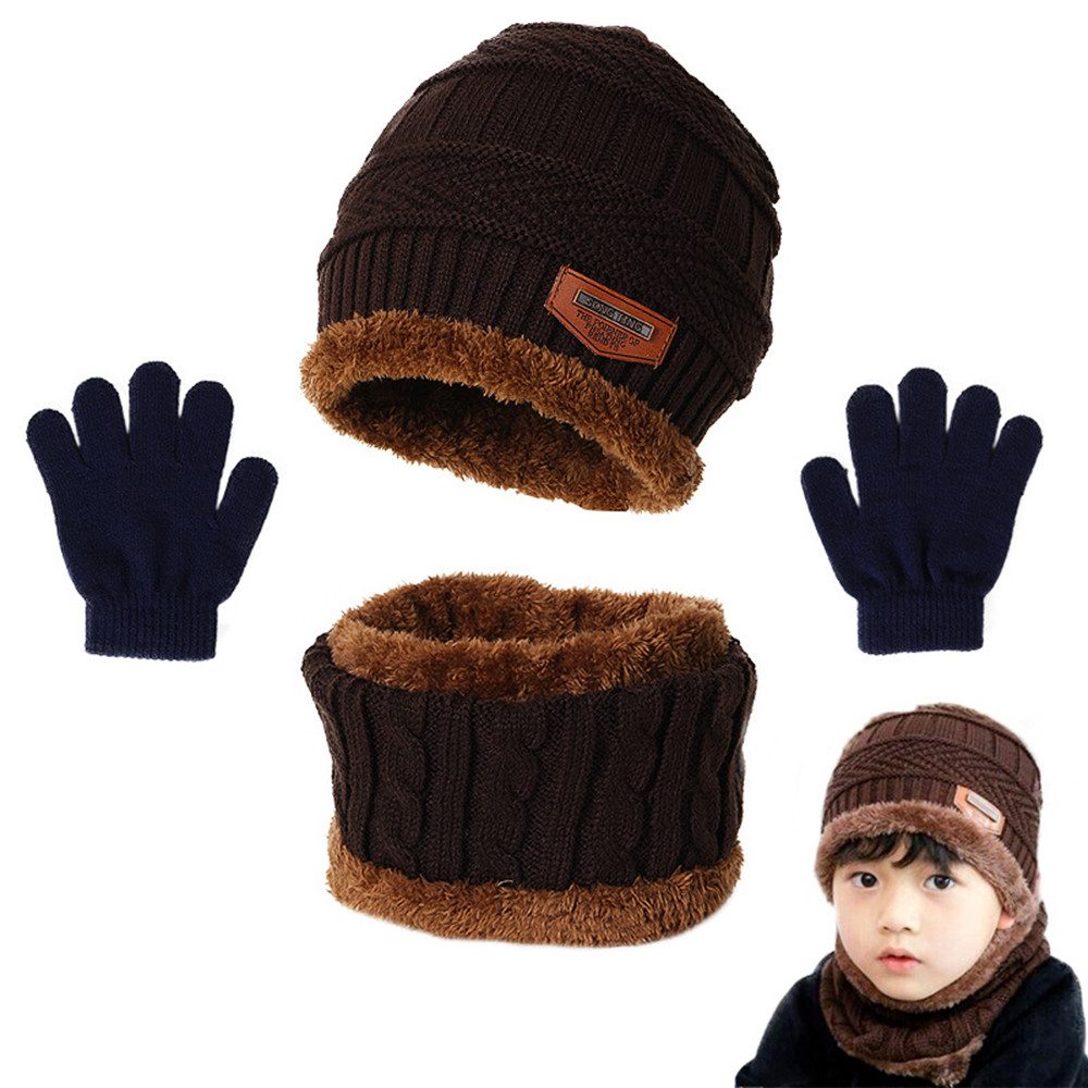 Bextsrack Mütze & Schal 3-in-1 Set Kinder Wintermütze Schal Handschuhe Weihnachtsgeschenk Set Winter-Wärmeset für Jungen und Mädchen