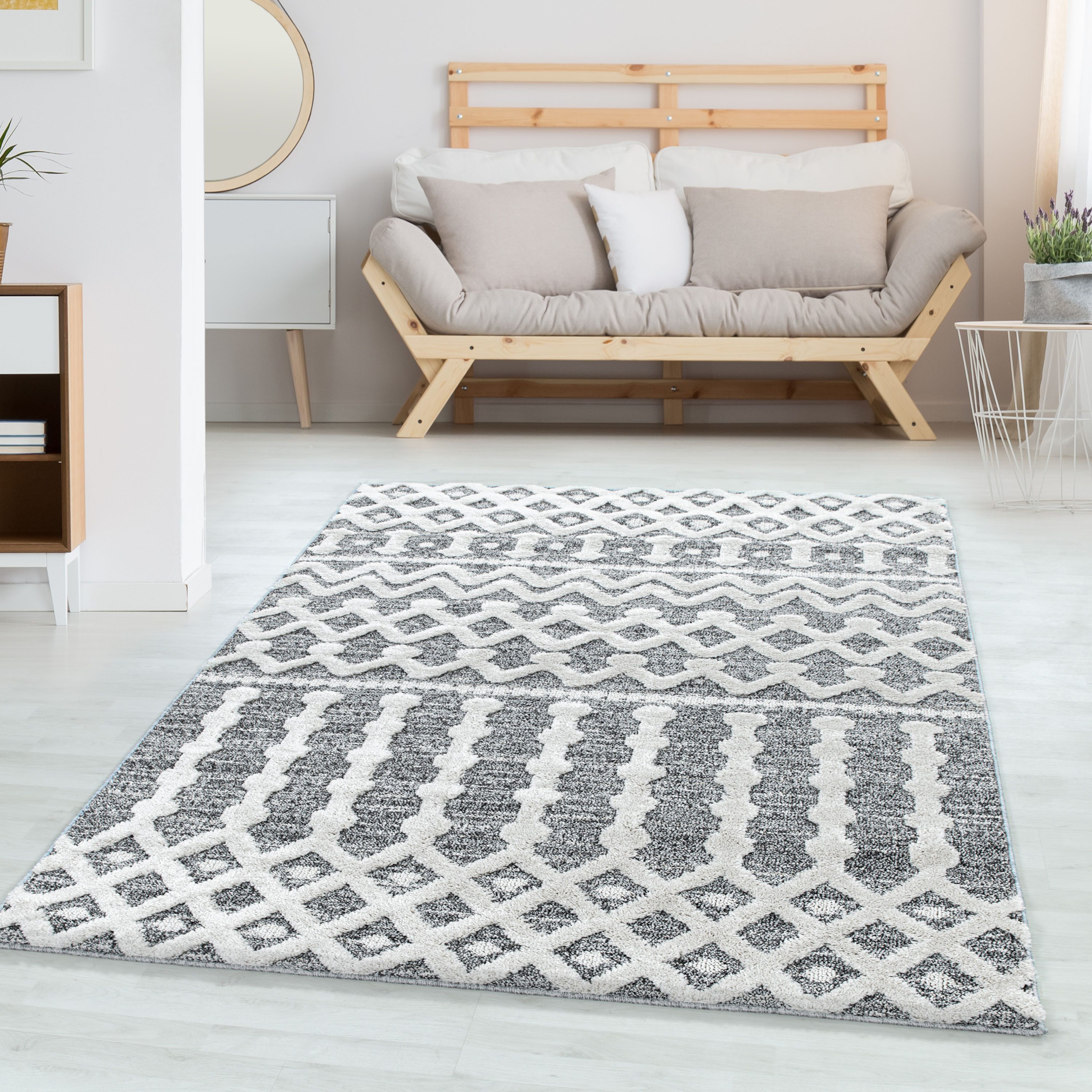 Hochflor-Teppich Boho-Design, Carpettex, Rund, Höhe: 20 mm, Teppich Wohnzimmer Boho Design weich 3D Optik Skandinavische Stil