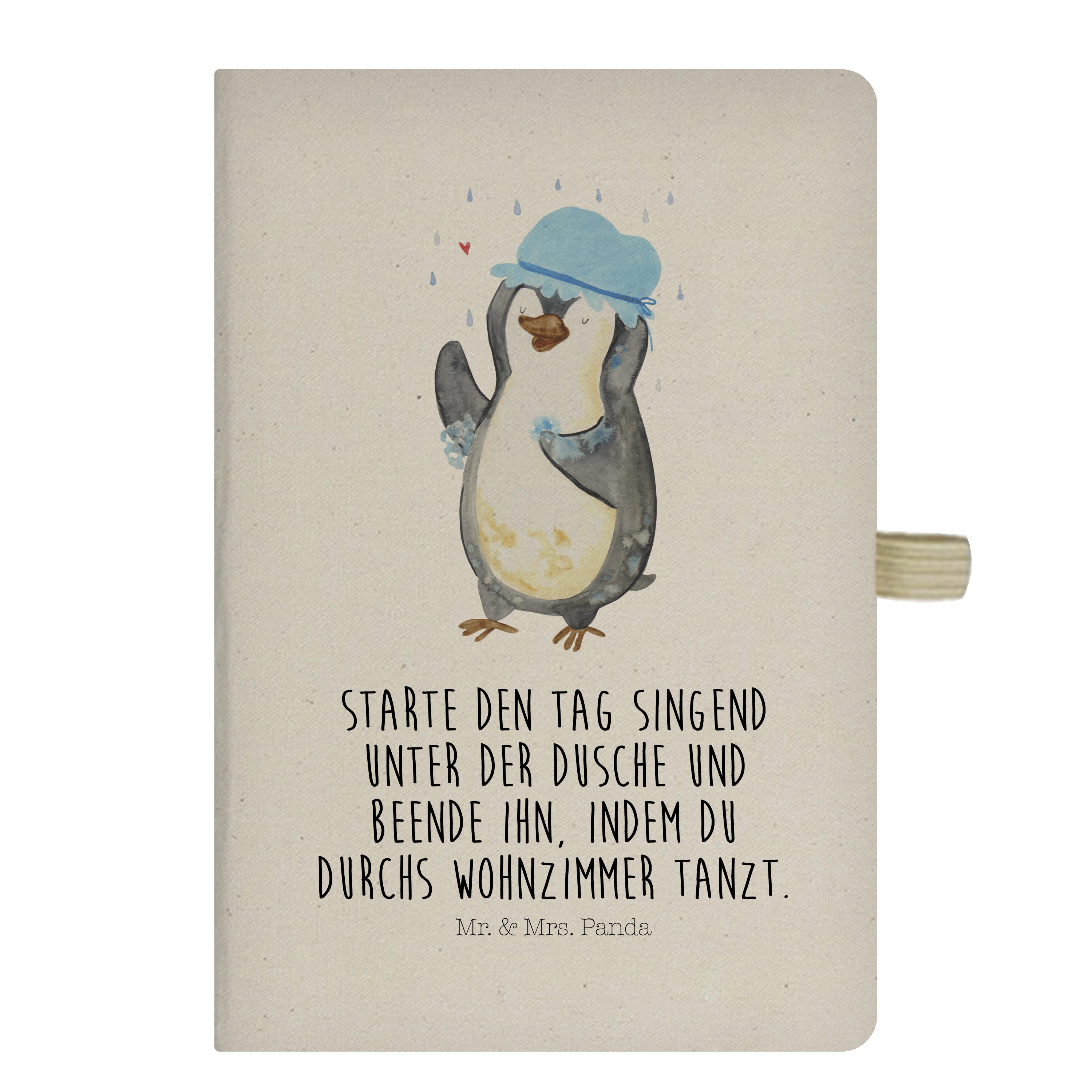 Mr. & Mrs. Panda Notizbuch Pinguin duscht - Transparent - Geschenk, Skizzenbuch, baden, glücklic Mr. & Mrs. Panda