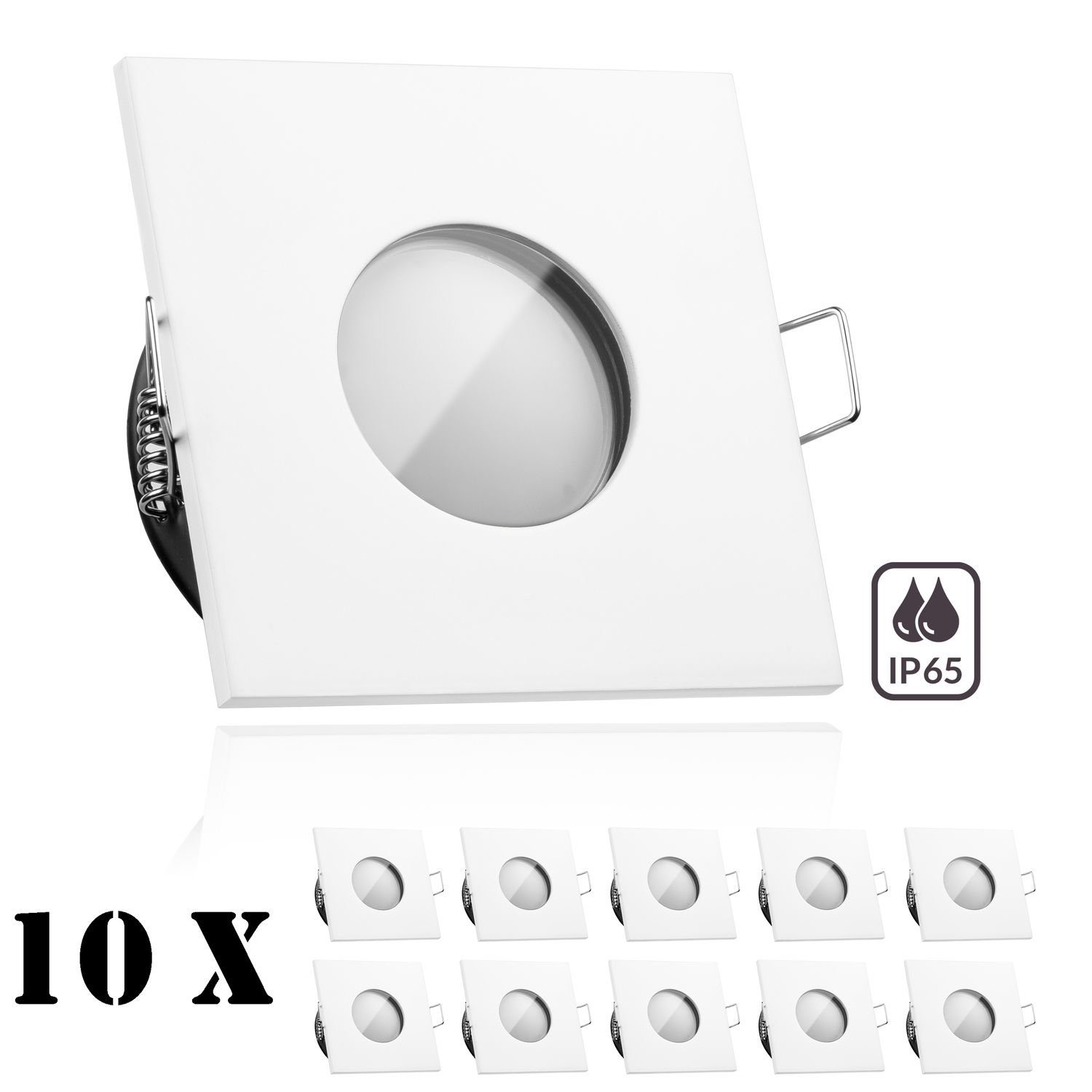 LEDANDO / IP65 LED Weiß GU5.3 Einbaustrahler LED Set 10er Einbaustrahler Markenstrah LED MR16 mit