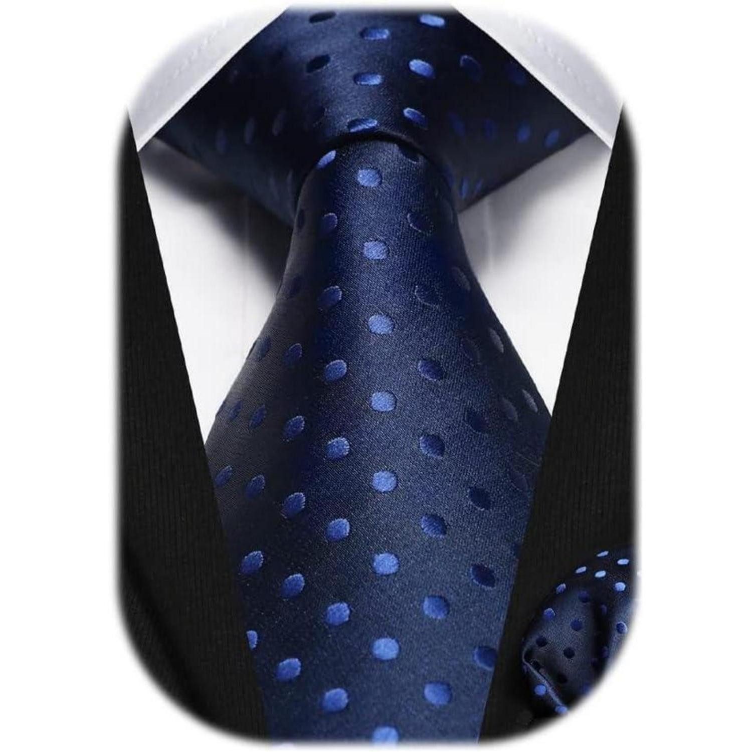 LuxusKollektion Krawatte Krawatte Herren Gepunktete Einstecktuch Set Einheitsgröße Marineblau 3
