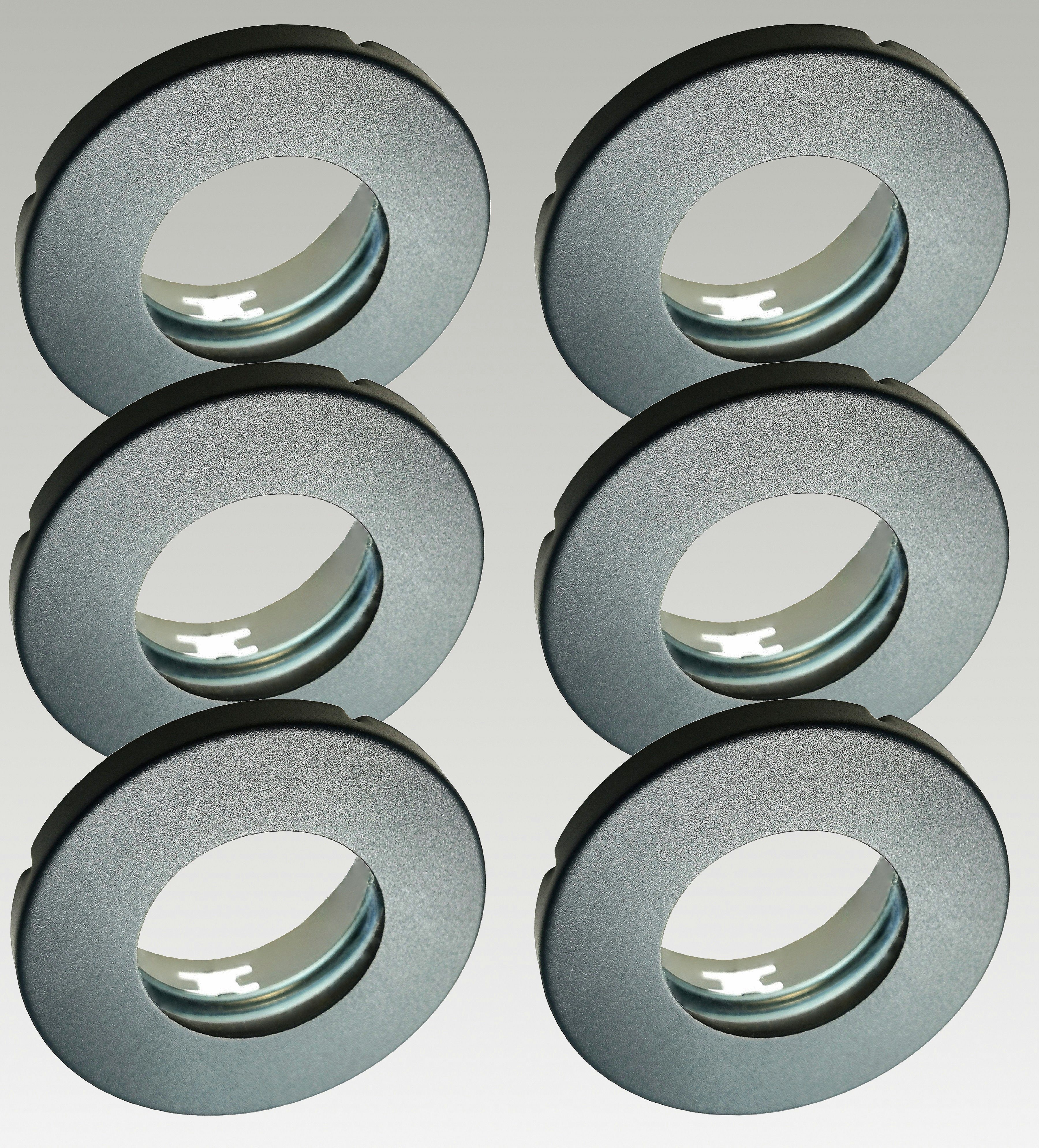 TRANGO Einbauleuchte, 6er Set 6729IP65-061-AK Einbaustrahler IP65 in Anthrazit matt Rund Badleuchte Bad Einbauleuchte, Deckenspots, Einbauspots, Deckenleuchte incl. 6x GU10 Lampenfassung, besten geeignet für Bad, Sauna, Außen, Feuchtraum