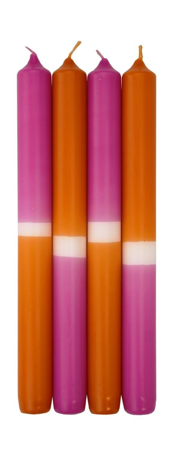 INNA-Glas Tafelkerze Dip Dye Stabkerzen LISSITA, 4 Stück, pink-aprikose, 25cm, Ø2,3cm, 11h