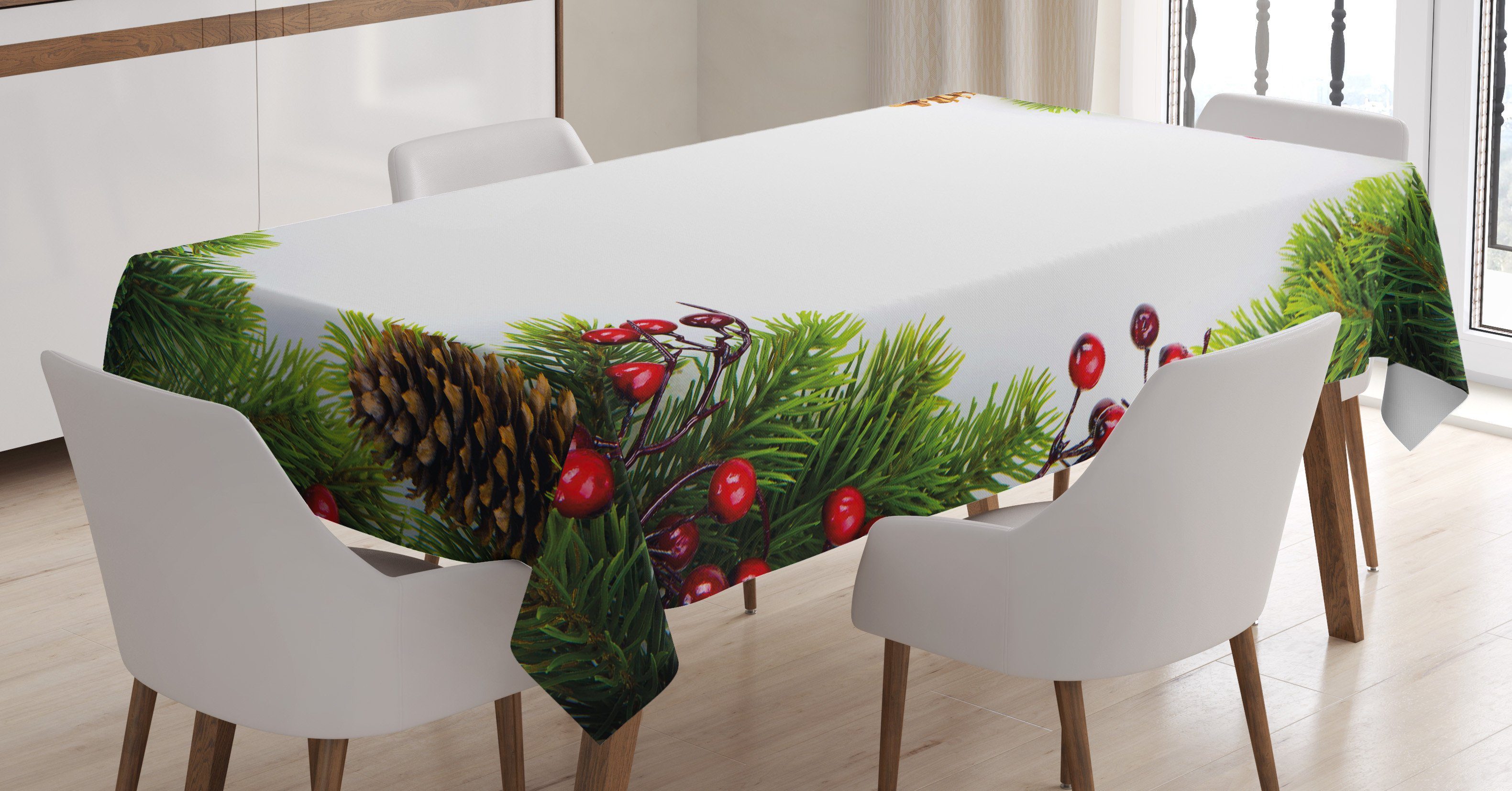 Abakuhaus Tischdecke Farbfest Waschbar Für den Außen Bereich geeignet Klare Farben, Weihnachten Weihnachten Rahmen Tannenzapfen