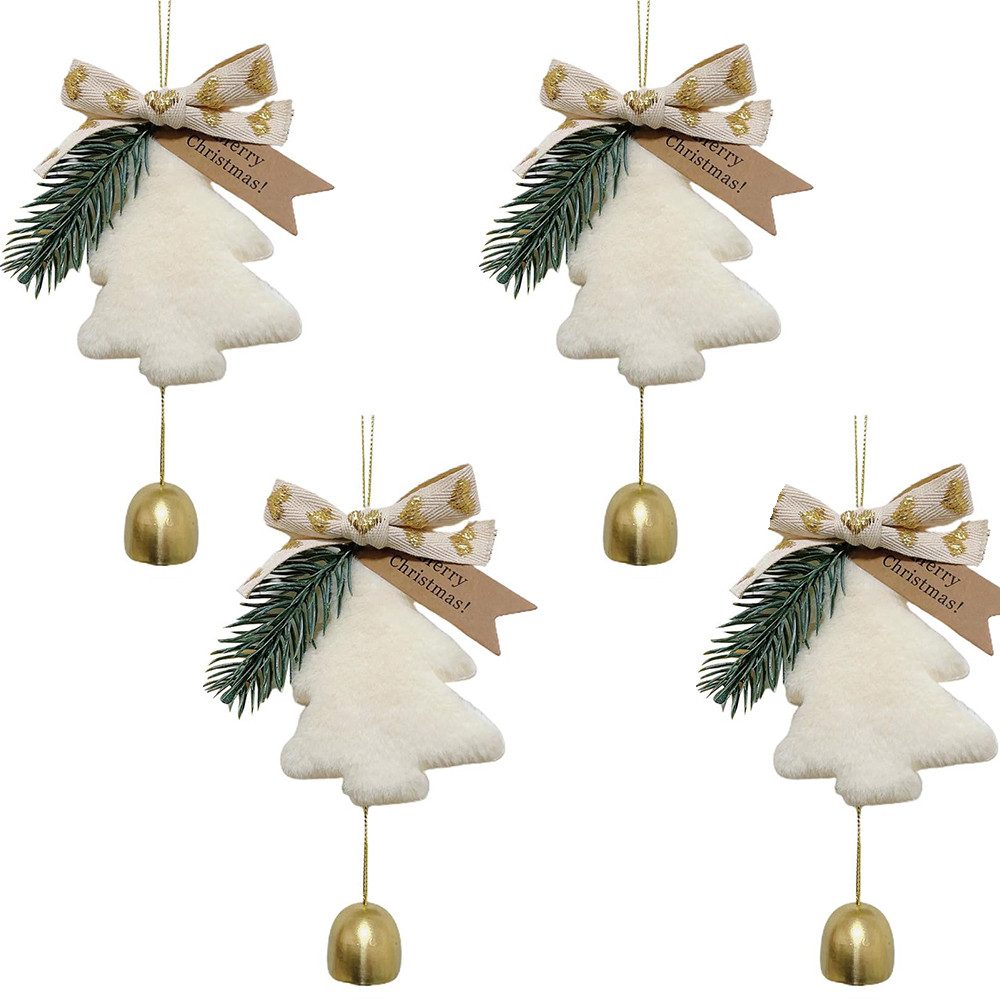 CLTYQ Christbaumschmuck Christbaumschmuck Schneeflocken,Weihnachtsbaum Anhänger mit Glocke (4-tlg), Plüschdekoration,Weihnachtsbaum Ornamente für den Winter,Geschenk