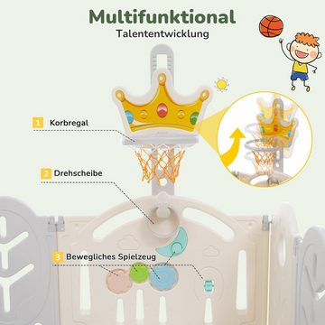 Merax Laufgitter mit Spielbrett aus HDPE, Kinder Aktivitätszentrum, faltbar Laufgitter mit Schaukeln und Basketbalkorb