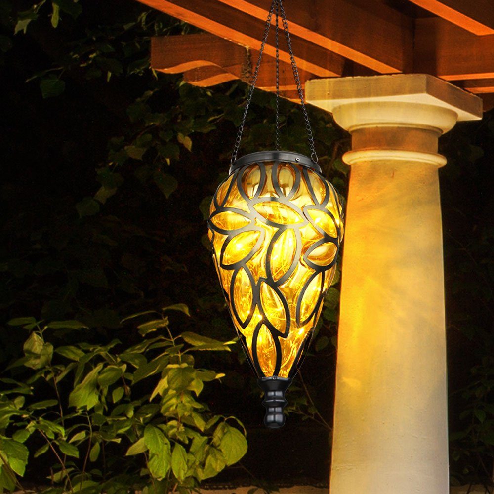 etc-shop LED Solarleuchte, Solarlampen für Außen hängend Gartendeko für  draußen Hängeleuchte Balkon antik, Akku IP44 Wetterfest, Metall schwarz  amber, 15x LED 3200K, DxH 13,5x50cm online kaufen | OTTO