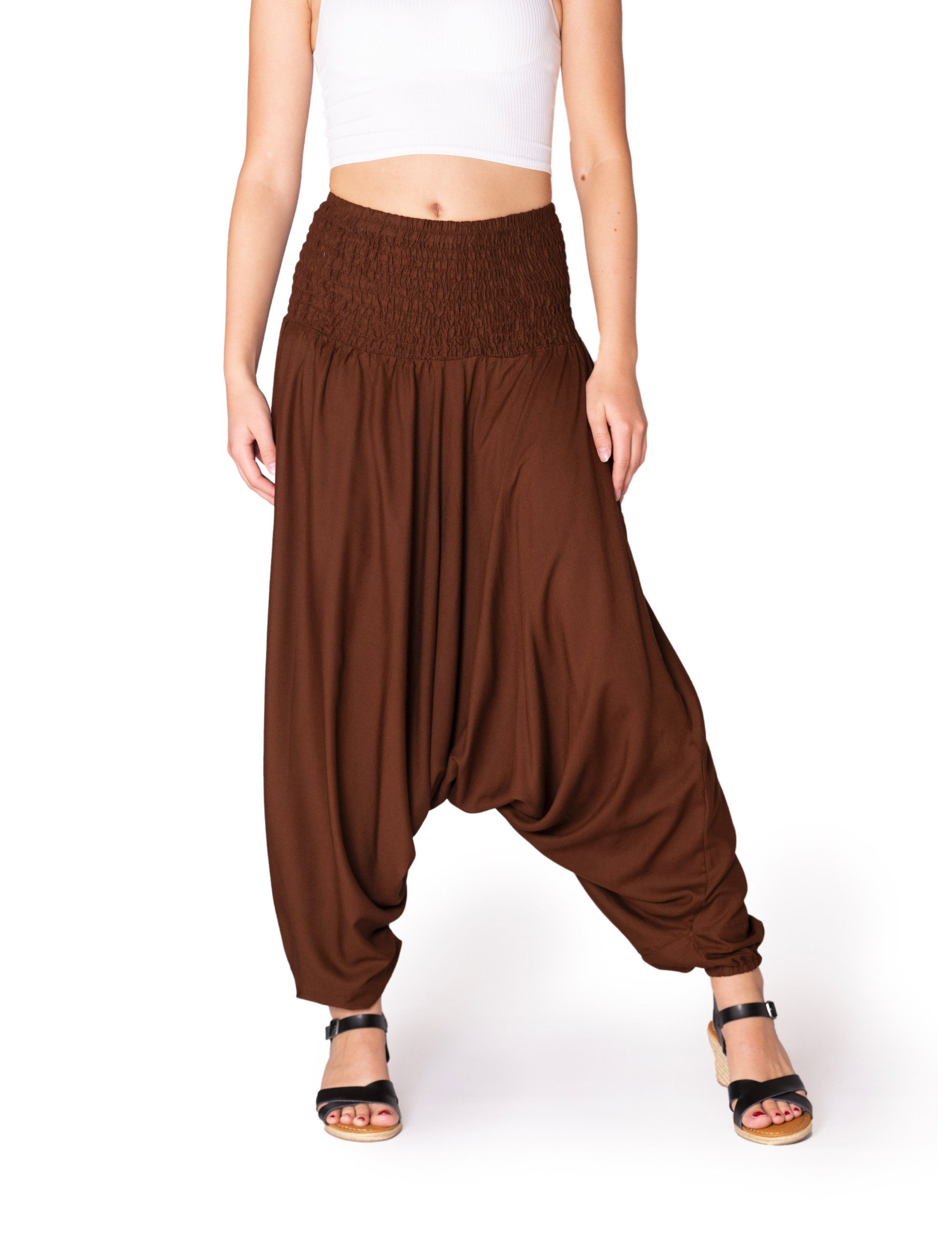 PANASIAM Haremshose Aladinhose einfarbig Haremshose aus 100% natürlicher Viskose Pumphose für Damen bequeme Freizeithose Pluderhose