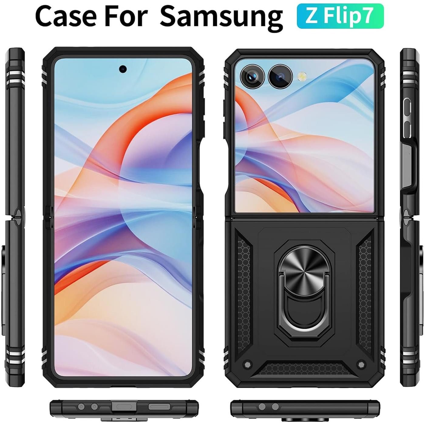 CoolGadget Handyhülle Schwarz als 2in1 Schutz Cover Set für das Samsung Galaxy Z Flip 7 6,9 Zoll / 4,1 Zoll, 2x Glas Display Schutz Folie + 1x TPU Case Hülle fü – Bild 2 von 5