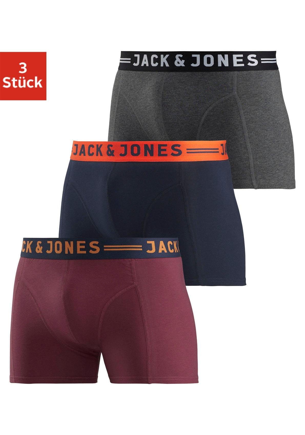 (Packung, Lichfield Jack Jones mit & Trunks JAC 3-St) kontrastfarbigem BURGUNDY Boxer Bund