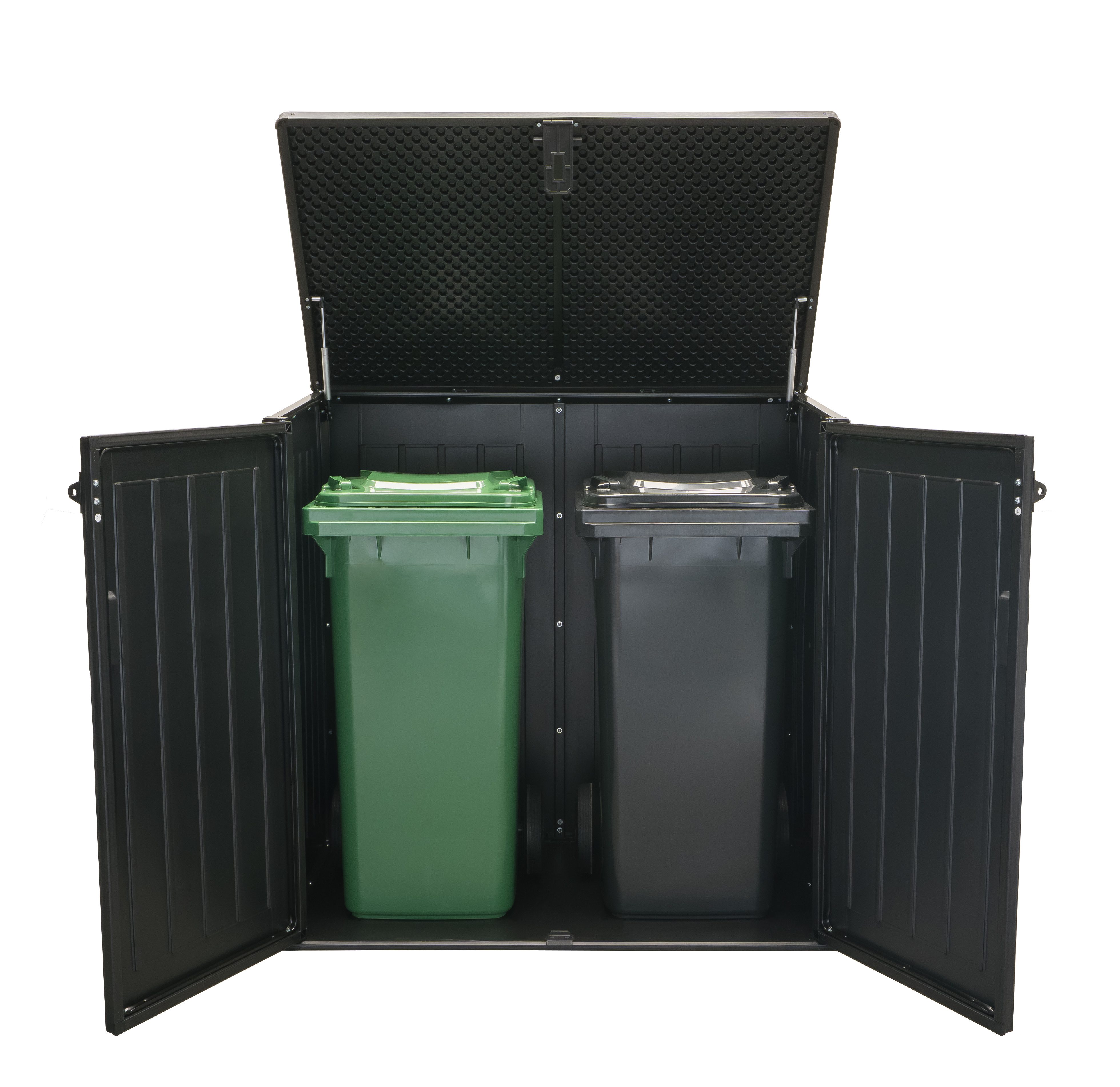 Koll Living Mülltonnenbox Soraya, 775 Liter, Schwarz, für 2x 120 Liter Mülltonnen (für 2x 120 Liter Mülltonne), mit Gasdruckfedern, abschließbar, pflegeleicht, wartungsfrei