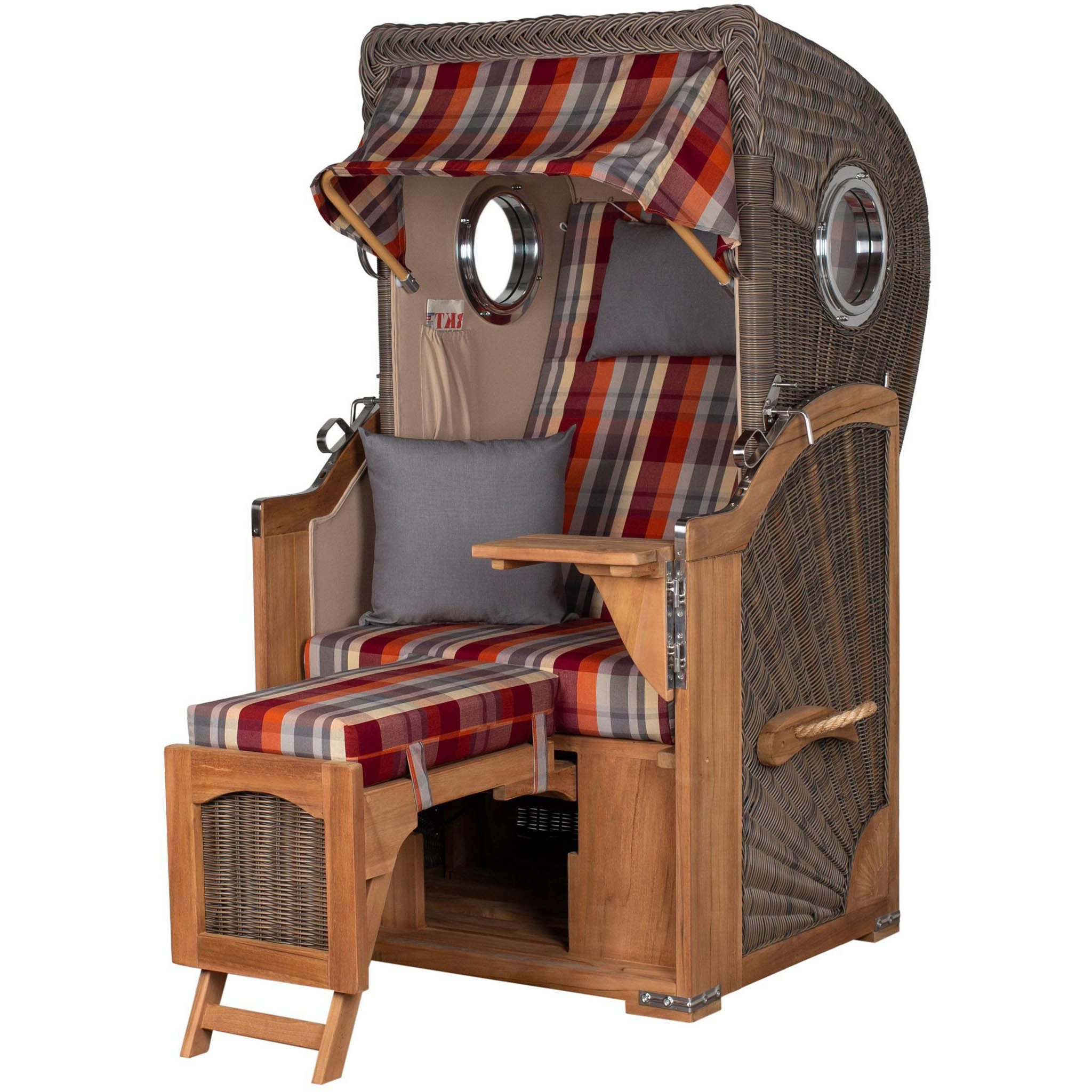 bene living Strandkorb Ammersee 1-Sitzer Teak - PE grau - Modell 584, BxTxH: 96x80x165 cm, Volllieger, Ostsee-Strandkorb, (Strandkorb-Komplettset, 5-tlg., Strandkorb inkl. Liftersystem und umfangreichem Zubehör), mit Windschutzfolie, Bistrotisch und bequemer Polsterung