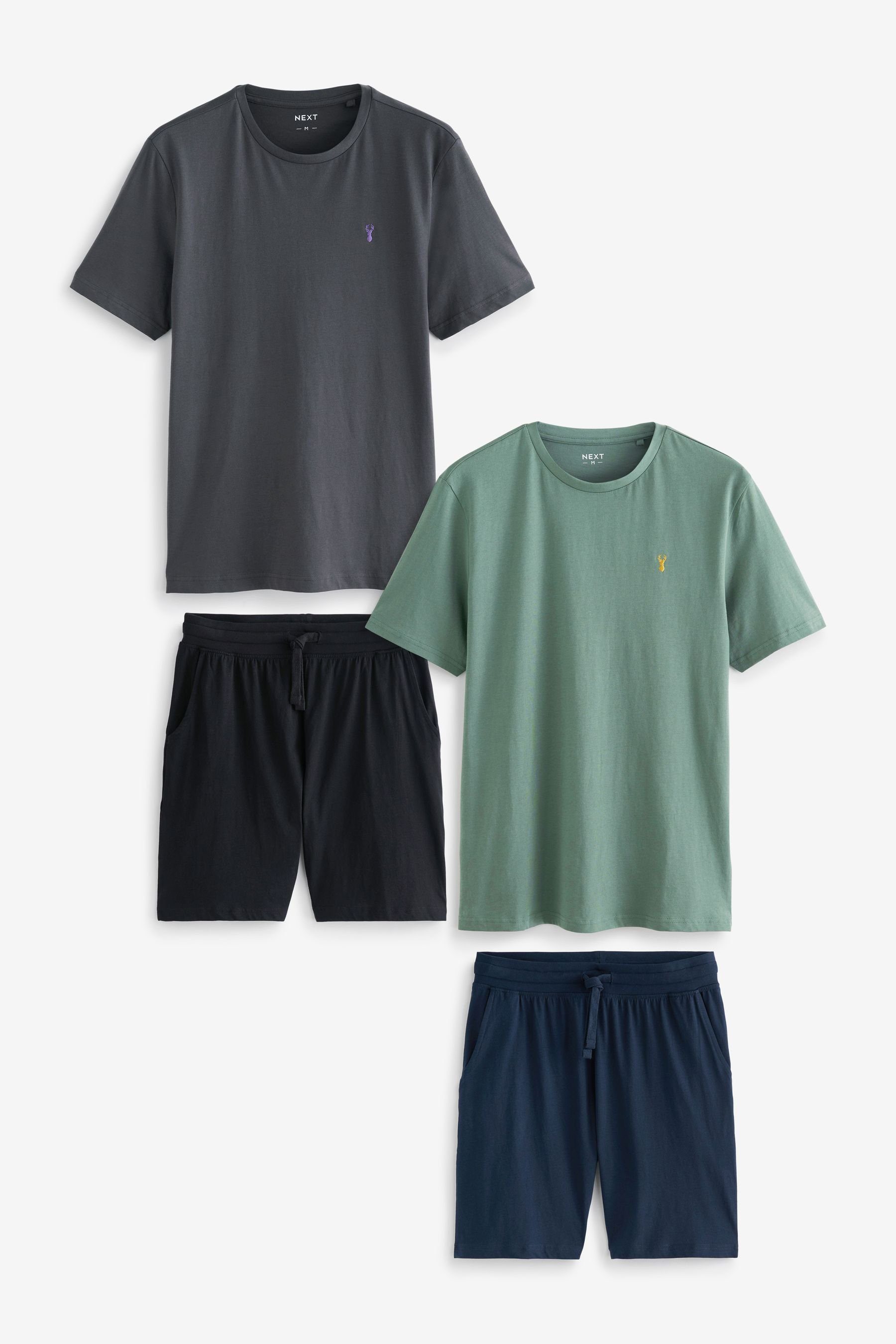 Next Pyjama Feingestreifter Schlafanzug mit Shorts im 2er-Pack (4 tlg) Green/Grey